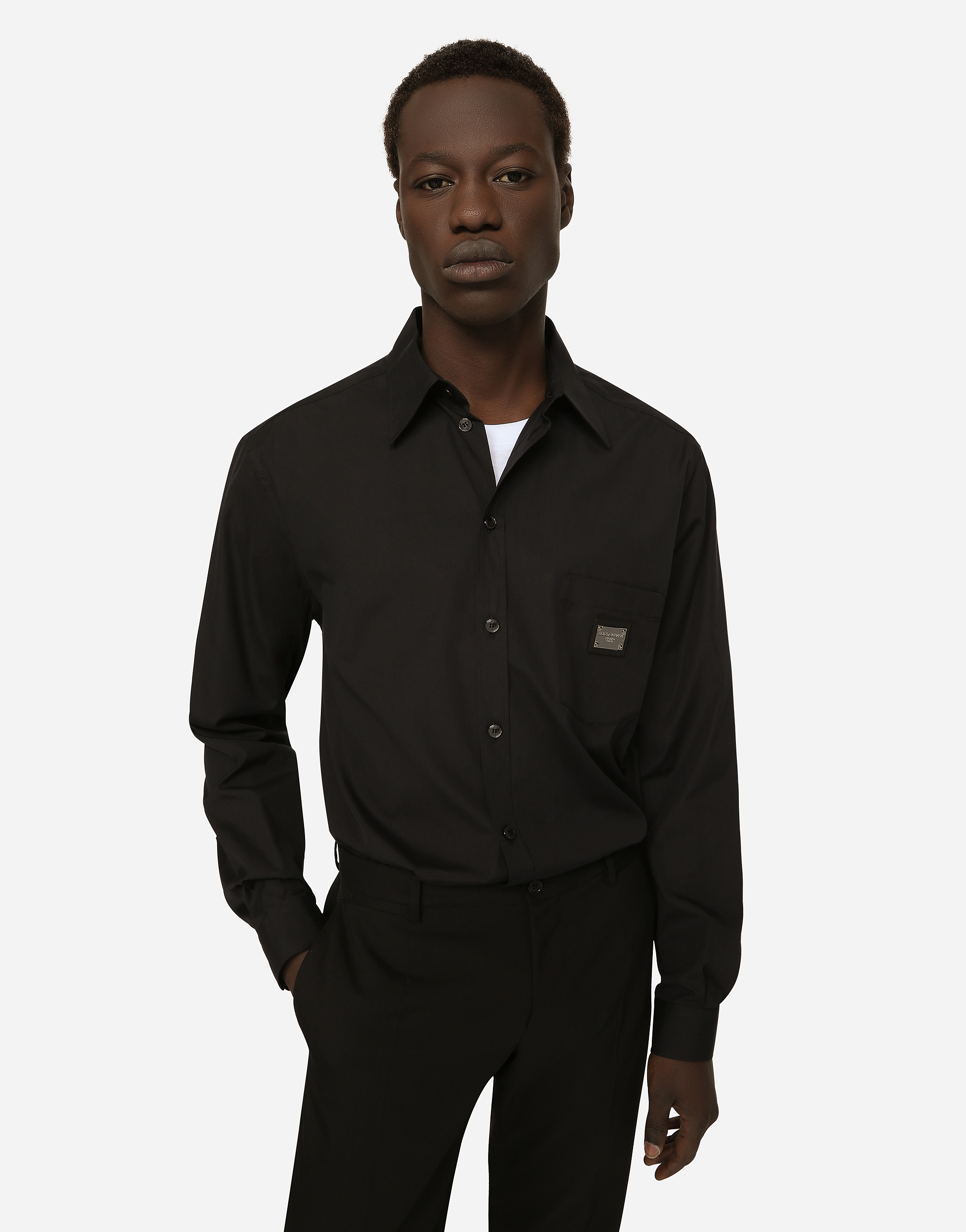 Dolce & Gabbana Cotton Martini-fit Shirt With Branded Tag In Black