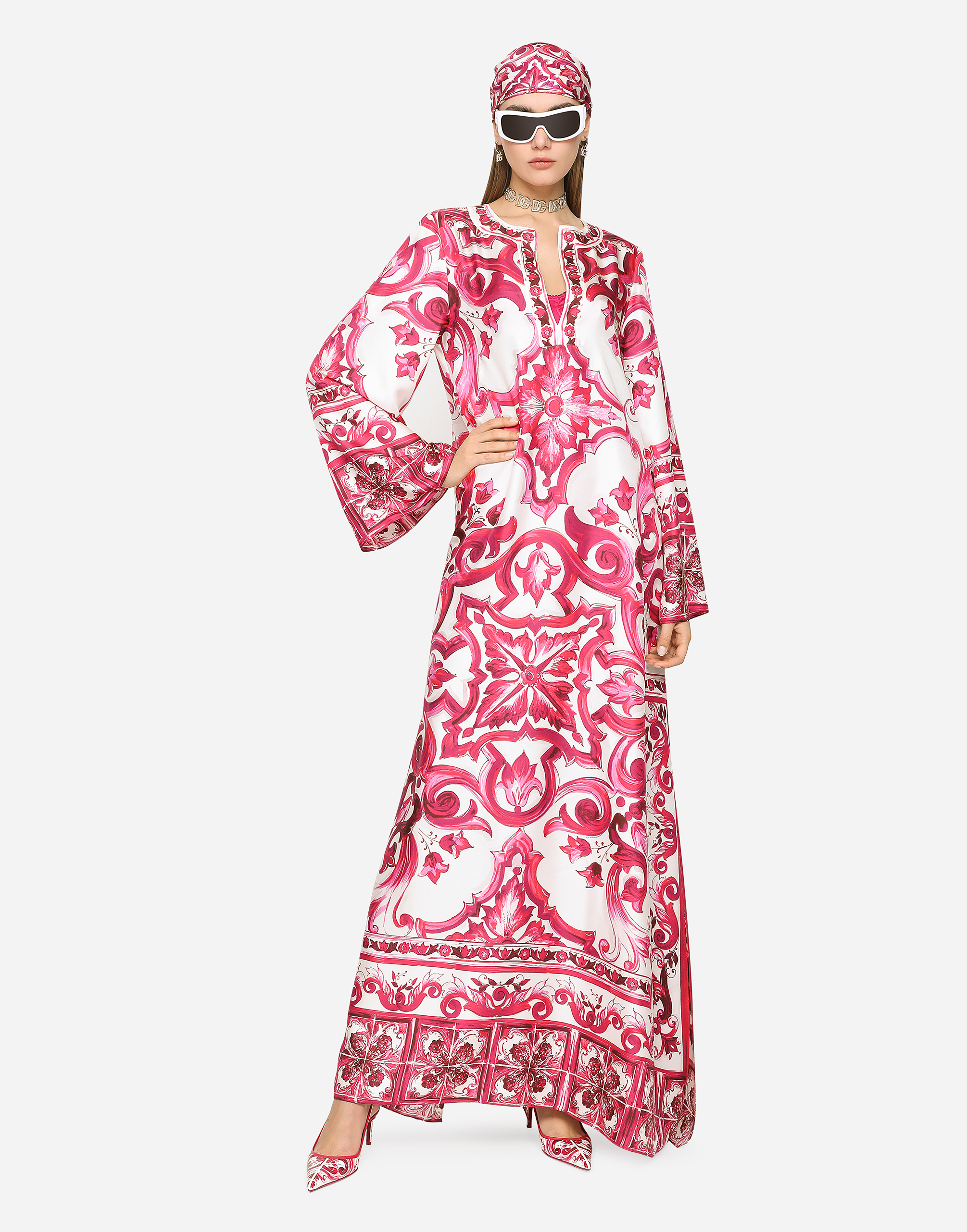 DOLCE & GABBANA TWILL CAFTAN WITH MAJOLICA PRINT