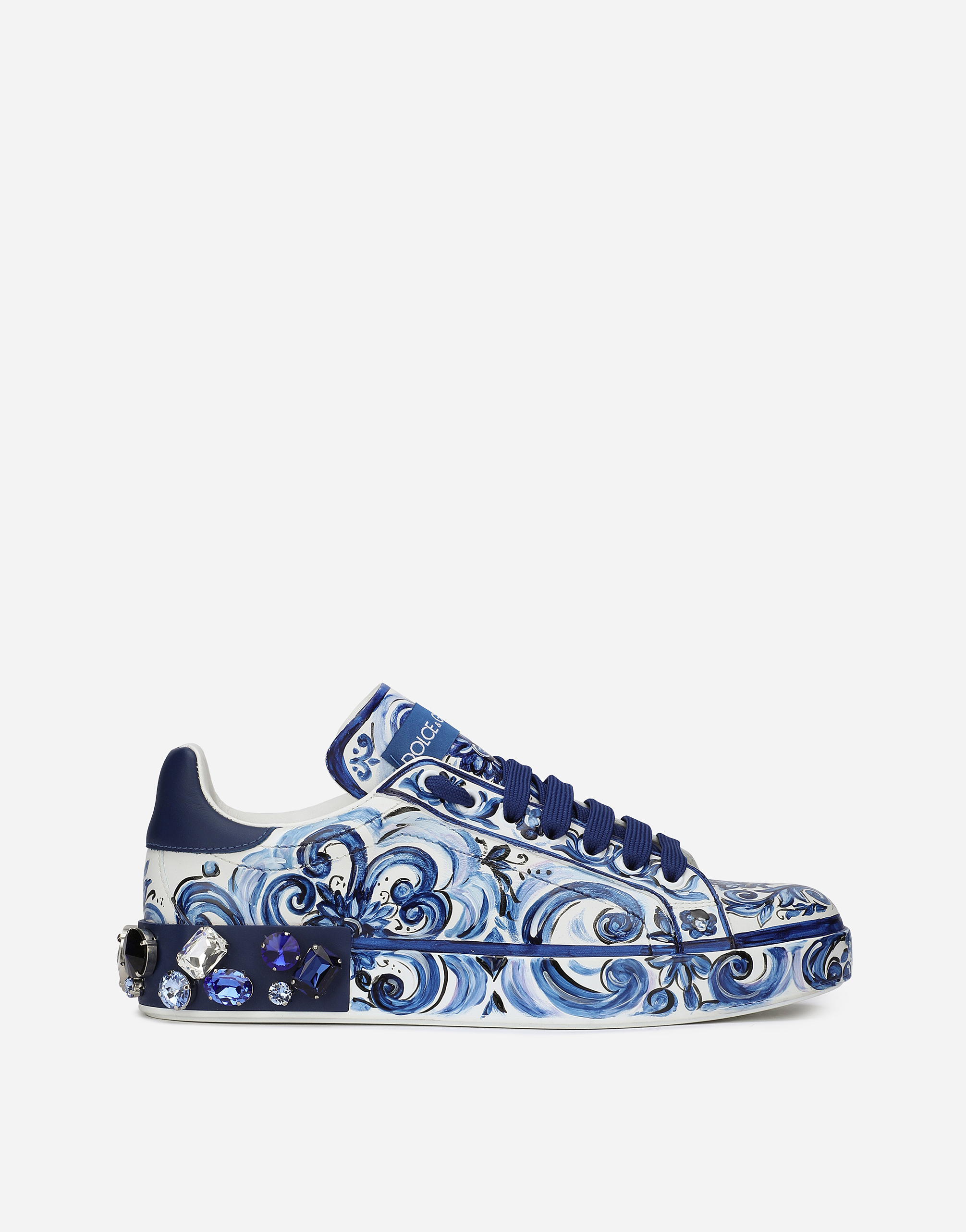 Shop Dolce & Gabbana Majolica-print Calfskin Portofino Sneakers In Multicolor