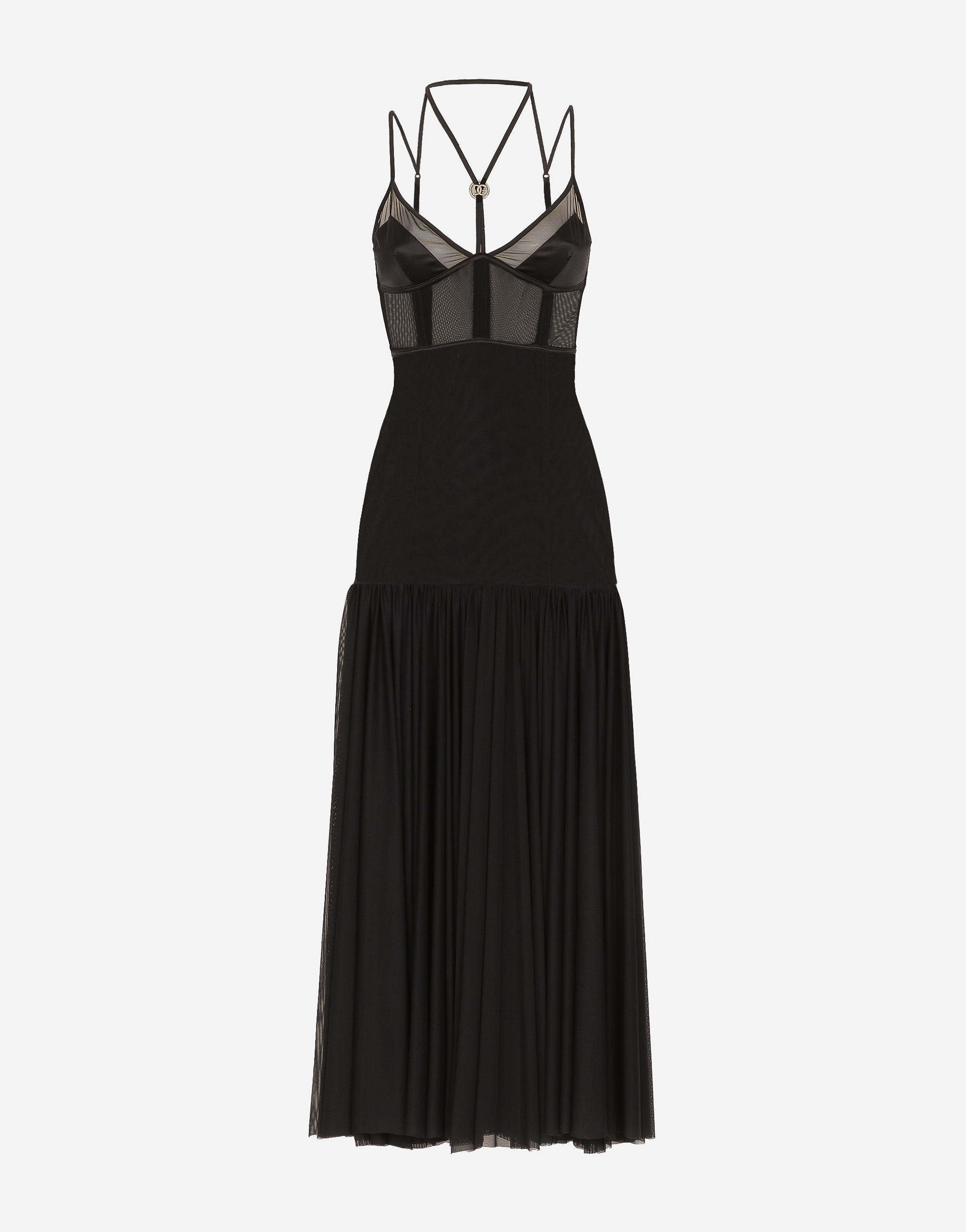 Dolce & Gabbana Tulle Midi Dress With Lingerie Details And The Dg Logo - Woman Dresses Black Tulle
