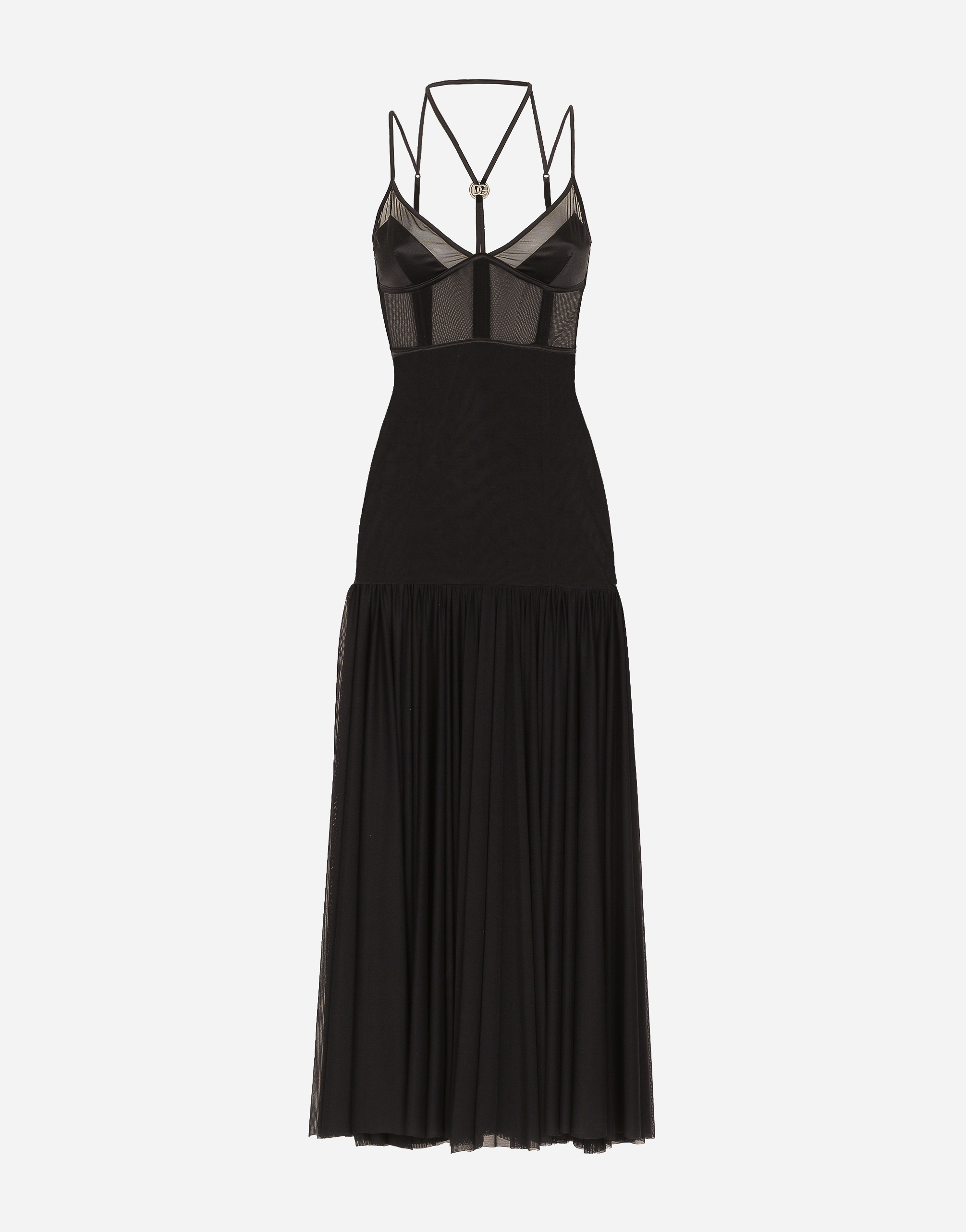Dolce & Gabbana Dg-plaque Tulle Midi Dress In Black