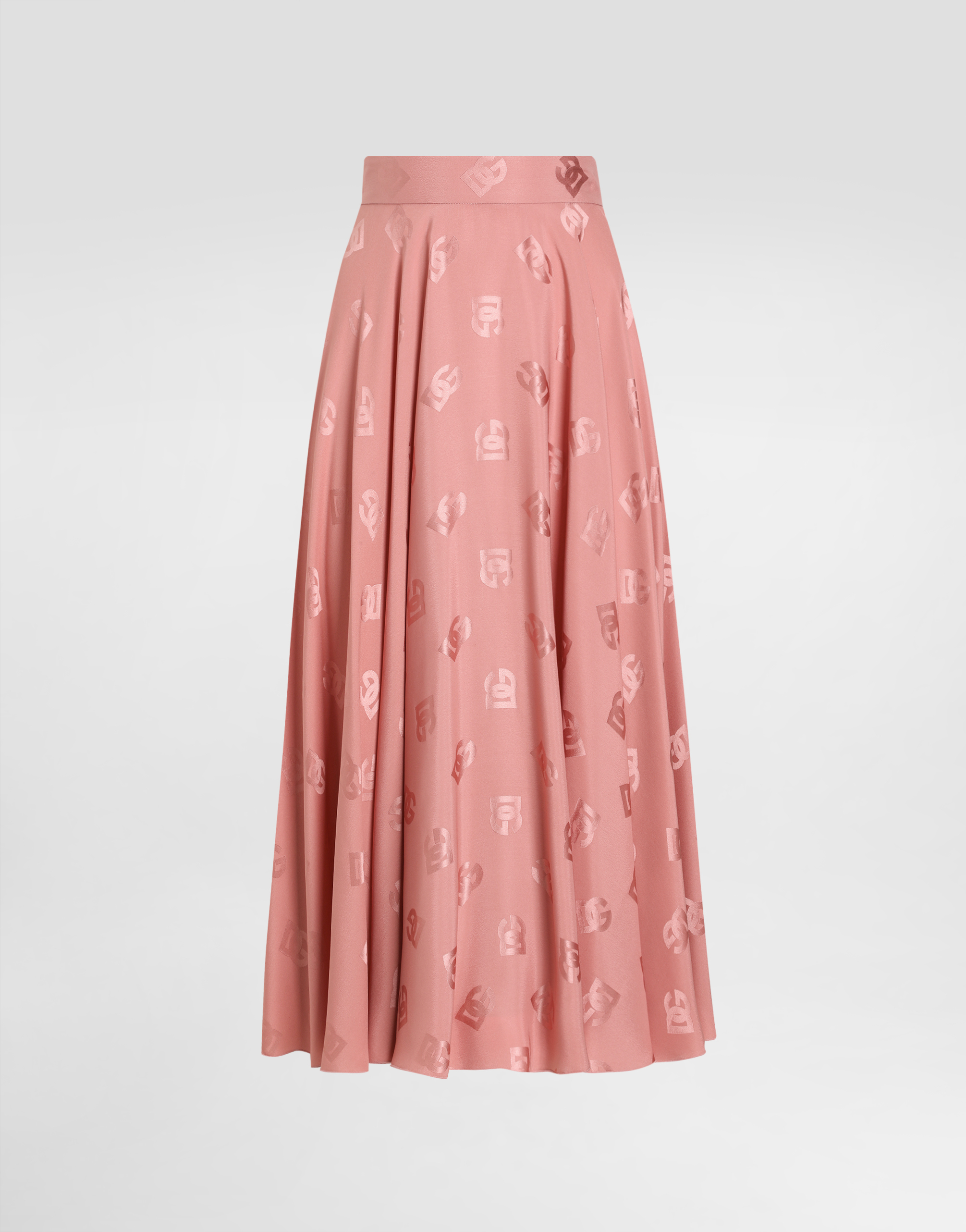 Dolce & Gabbana Silk Jacquard Calf-length Circle Skirt With Dg Logo - Woman Skirts Pink