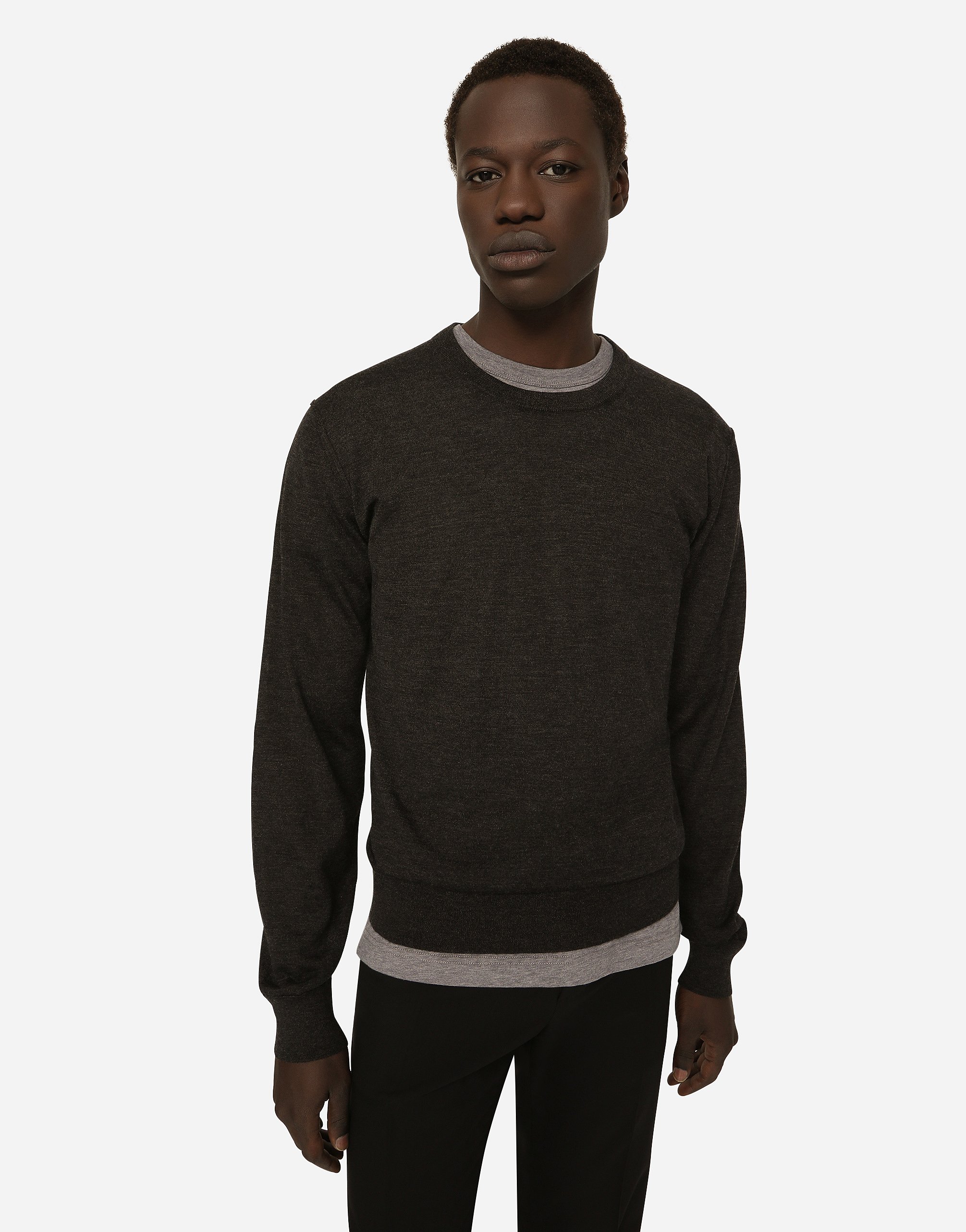 Dolce & Gabbana Long-sleeved Overdyed Jersey T-shirt In Grey