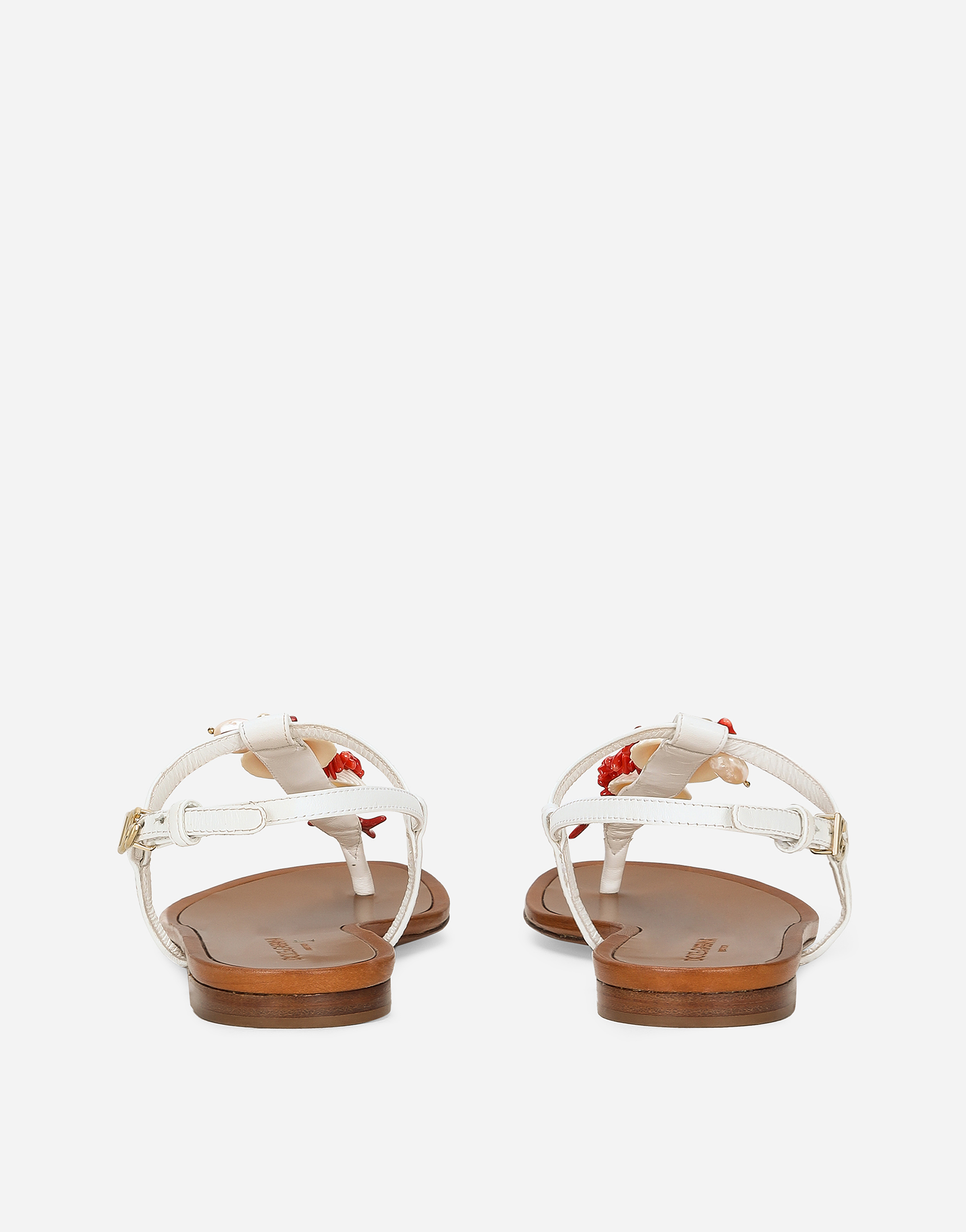 Dolce & Gabbana Coral-embroidered Leather Sandals In Bianco