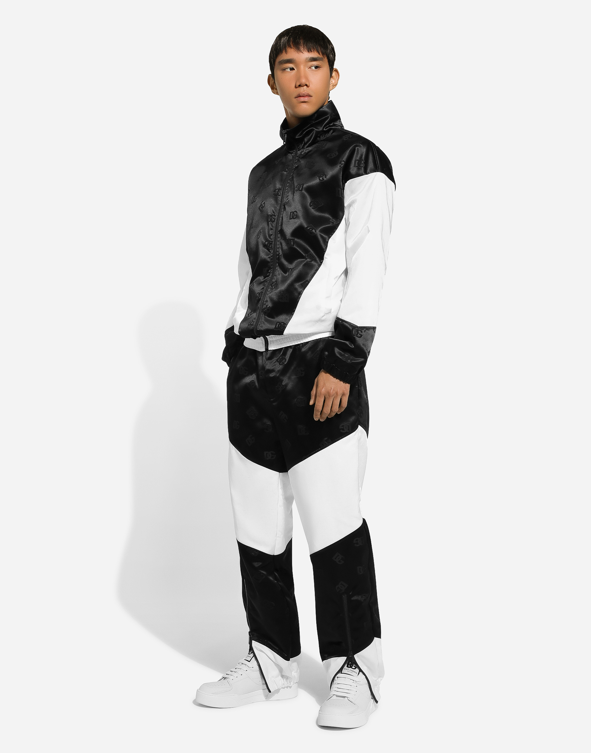 Shop Dolce & Gabbana Zip-up Nylon Jacquard Jacket With Dg Logo In Black