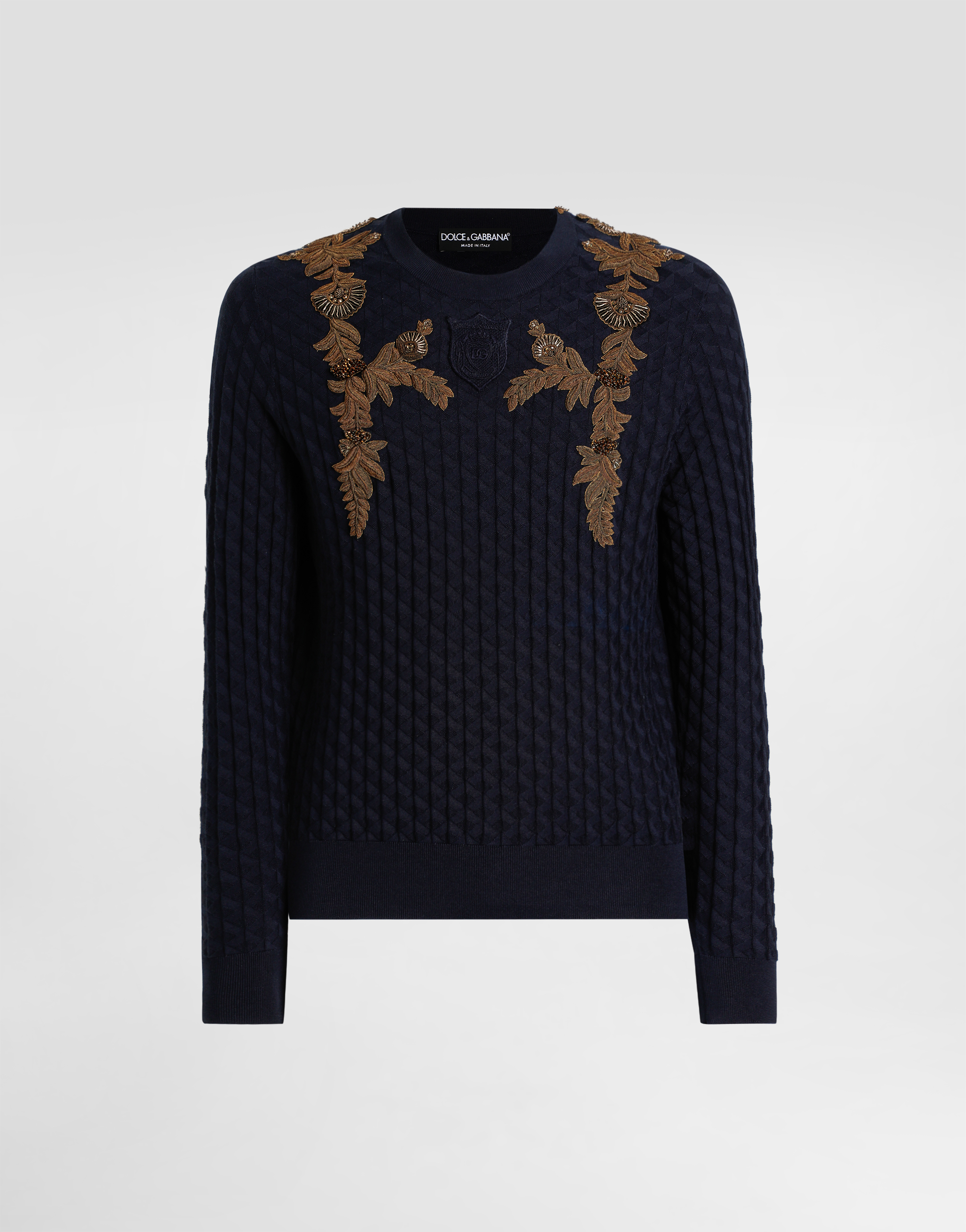 Blueのメンズ Micro-dot stitch silk pullover | Dolce&Gabbana®
