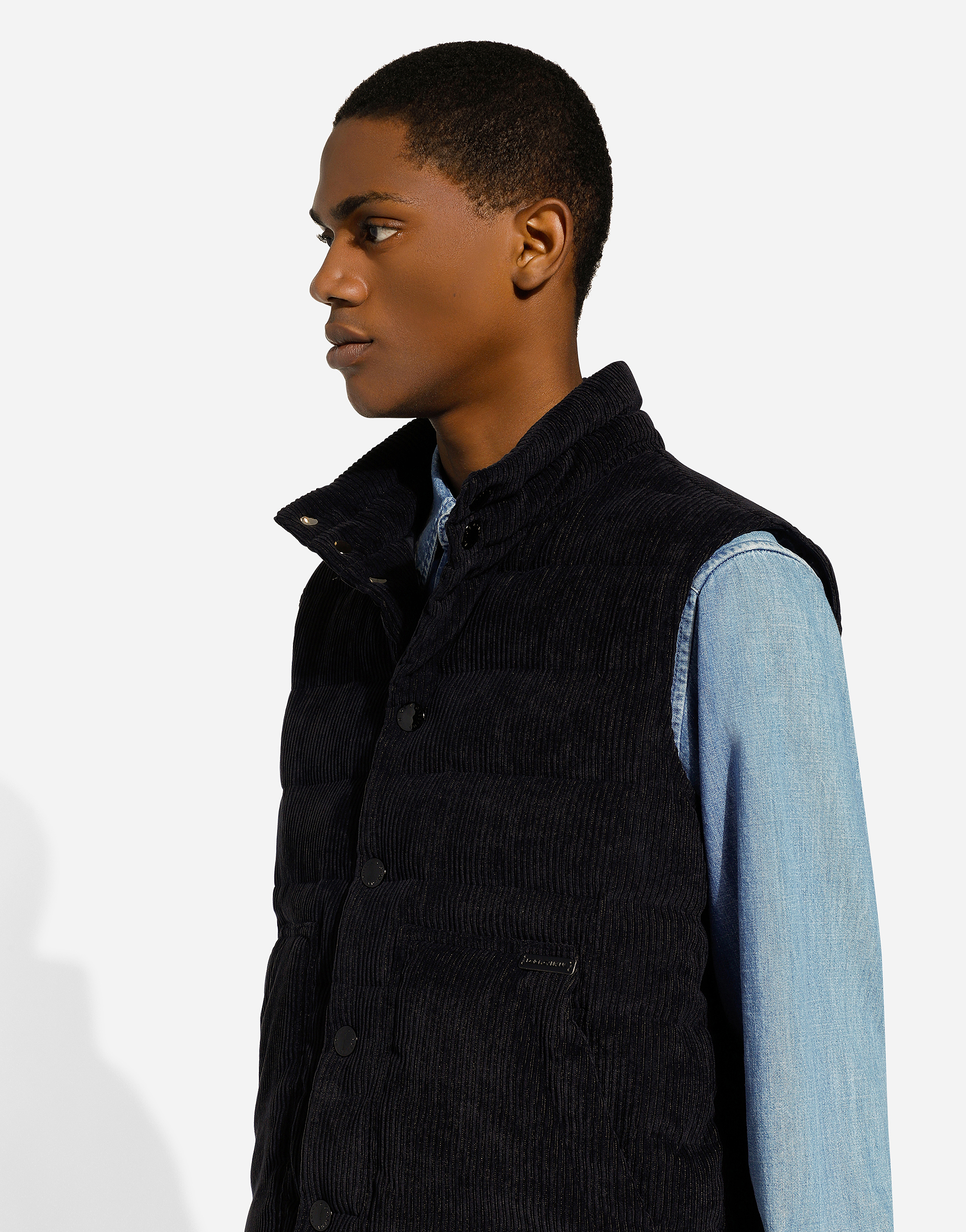 Dolce & Gabbana Logo Patch Corduroy Jacket In Blue