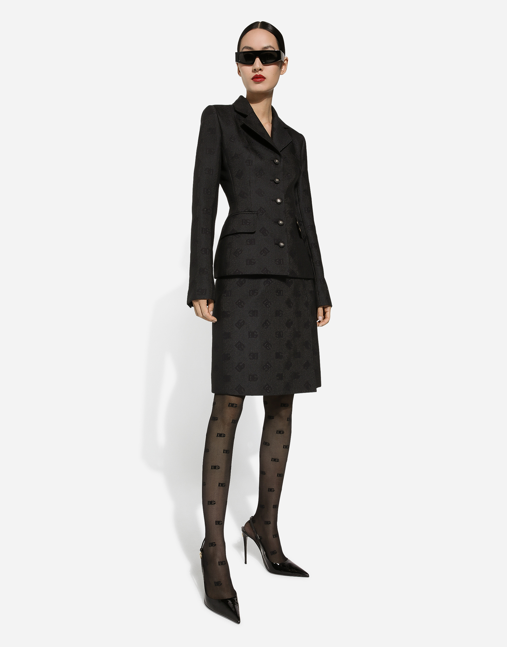 Dolce & Gabbana Quilted Jacquard Midi Skirt With Dg Logo In Black