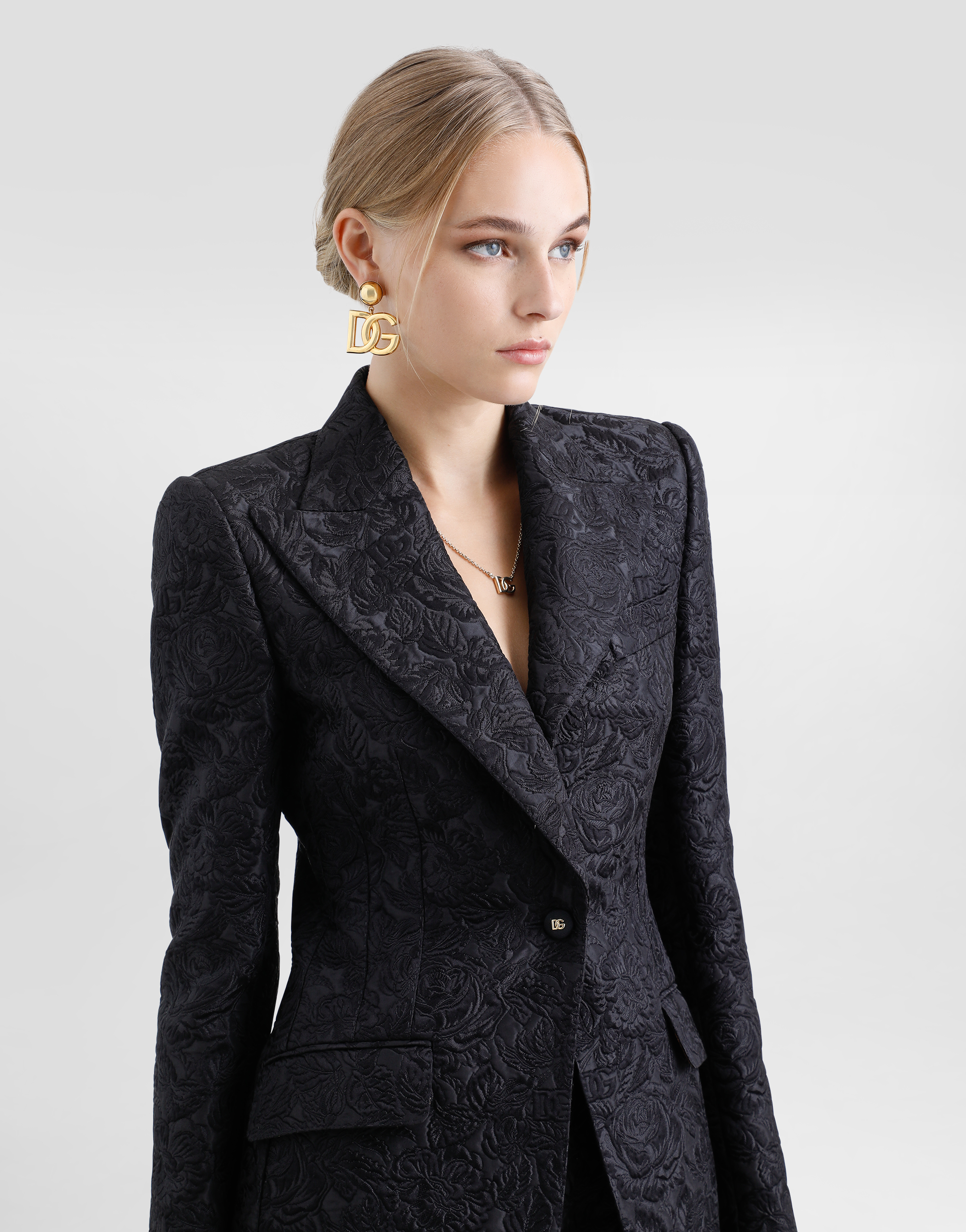 DOLCE & GABBANA SINGLE-BREASTED FLORAL QUILTED JACQUARD TURLINGTON JACKET