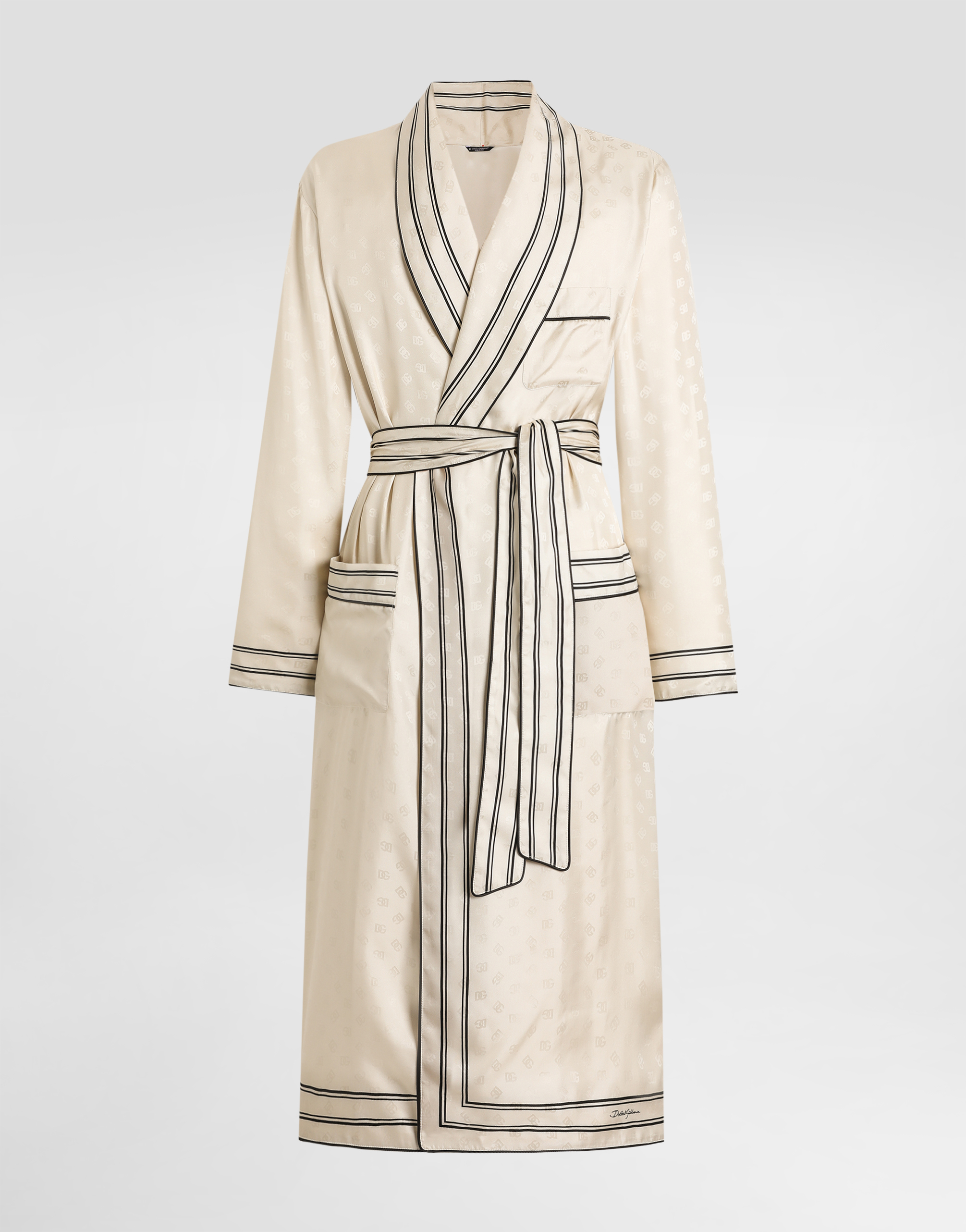 Logo and stripe-print twill robe in Multicolor for Men