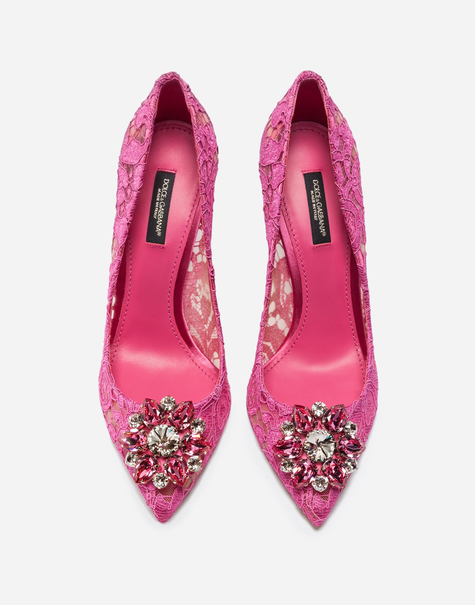  Dolce & Gabbana Pump In Taormina Lace With Crystals - Femme Escarpins Et Slingbacks Fuchsia Dentelle 37 