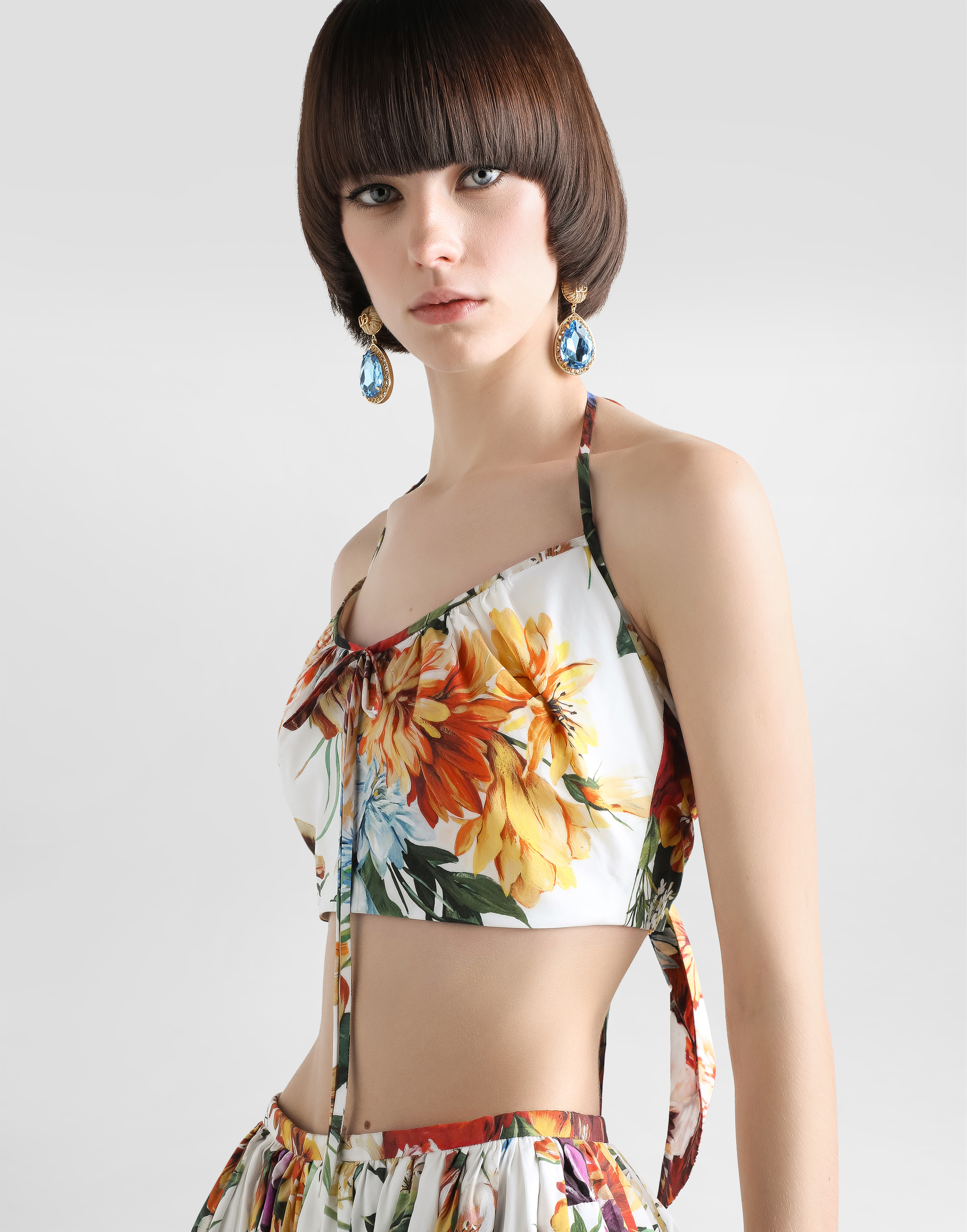 Dolce & Gabbana Floral-print Cotton Top In Multi