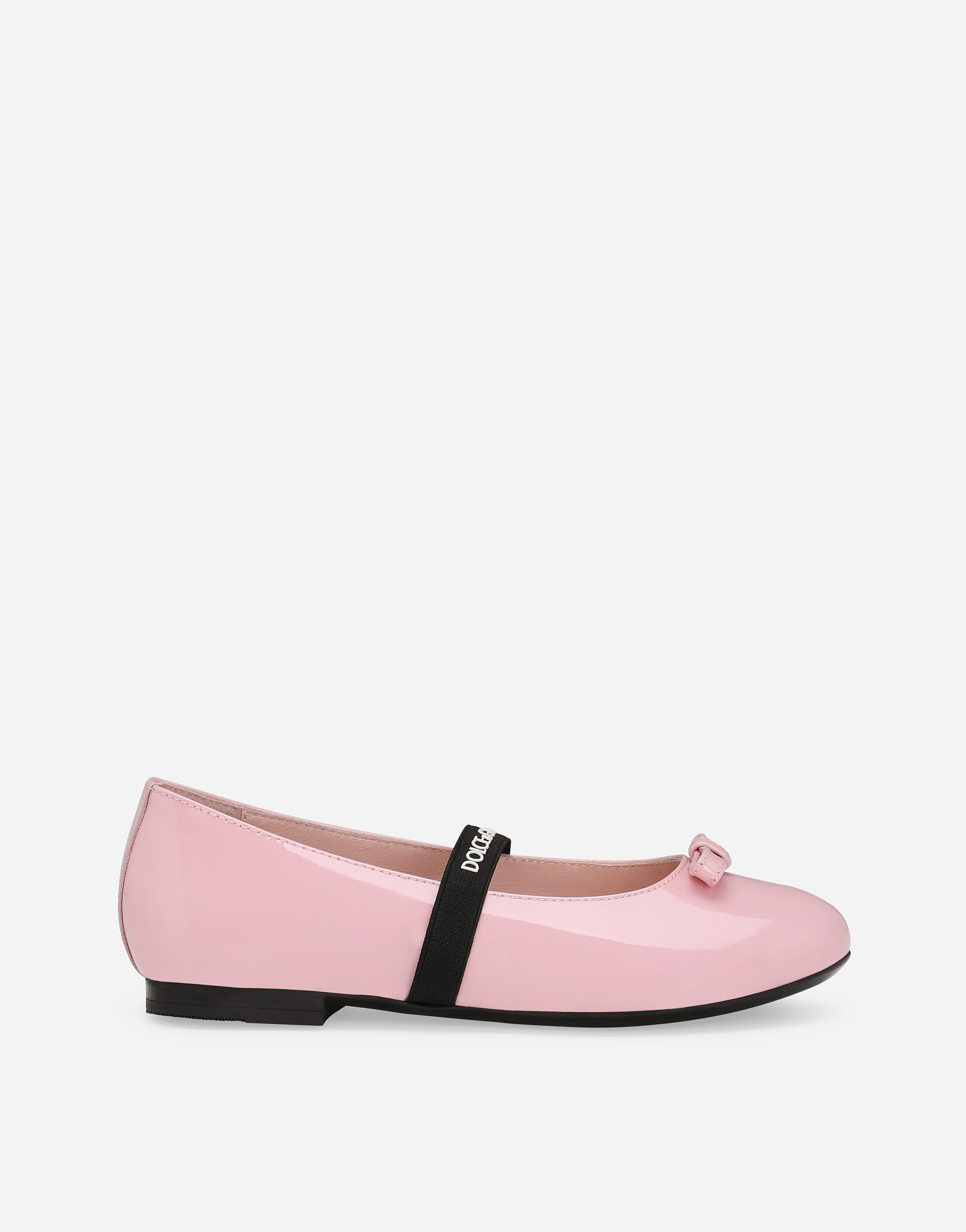 Dolce & Gabbana バレエシューズ Blackのガールズ リボン付き パテントレザー バレエフラット