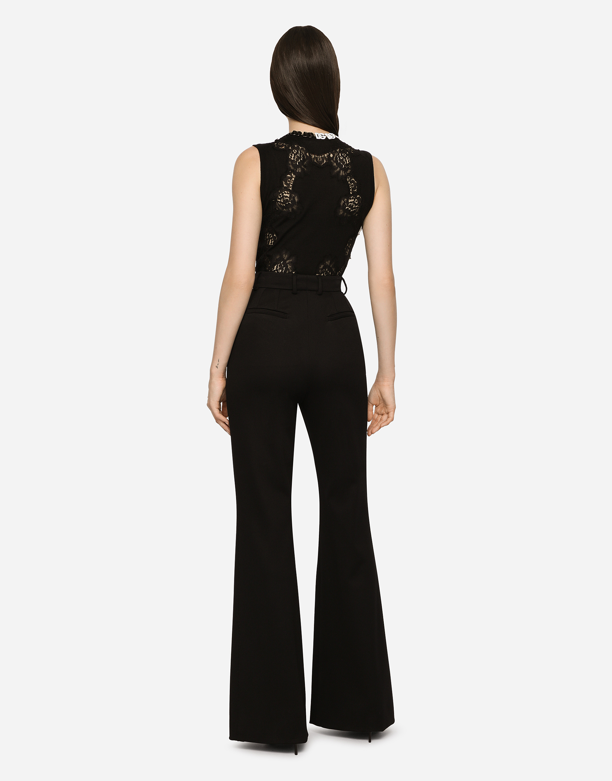 Dolce & Gabbana Cashmere And Silk Sweater With Lace Inlay In Black