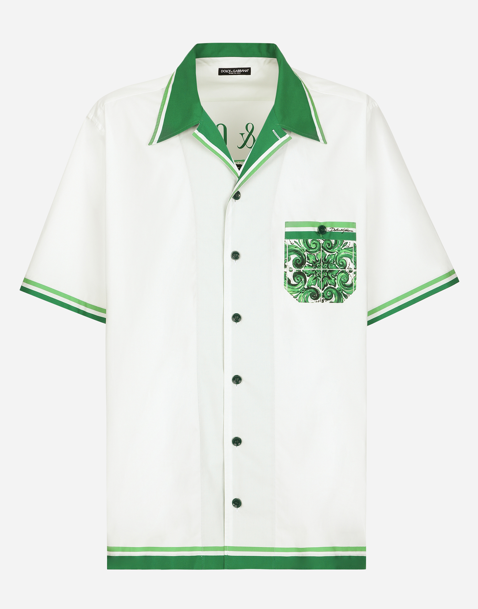 Poplin Hawaiian shirt with majolica print in Print for Men