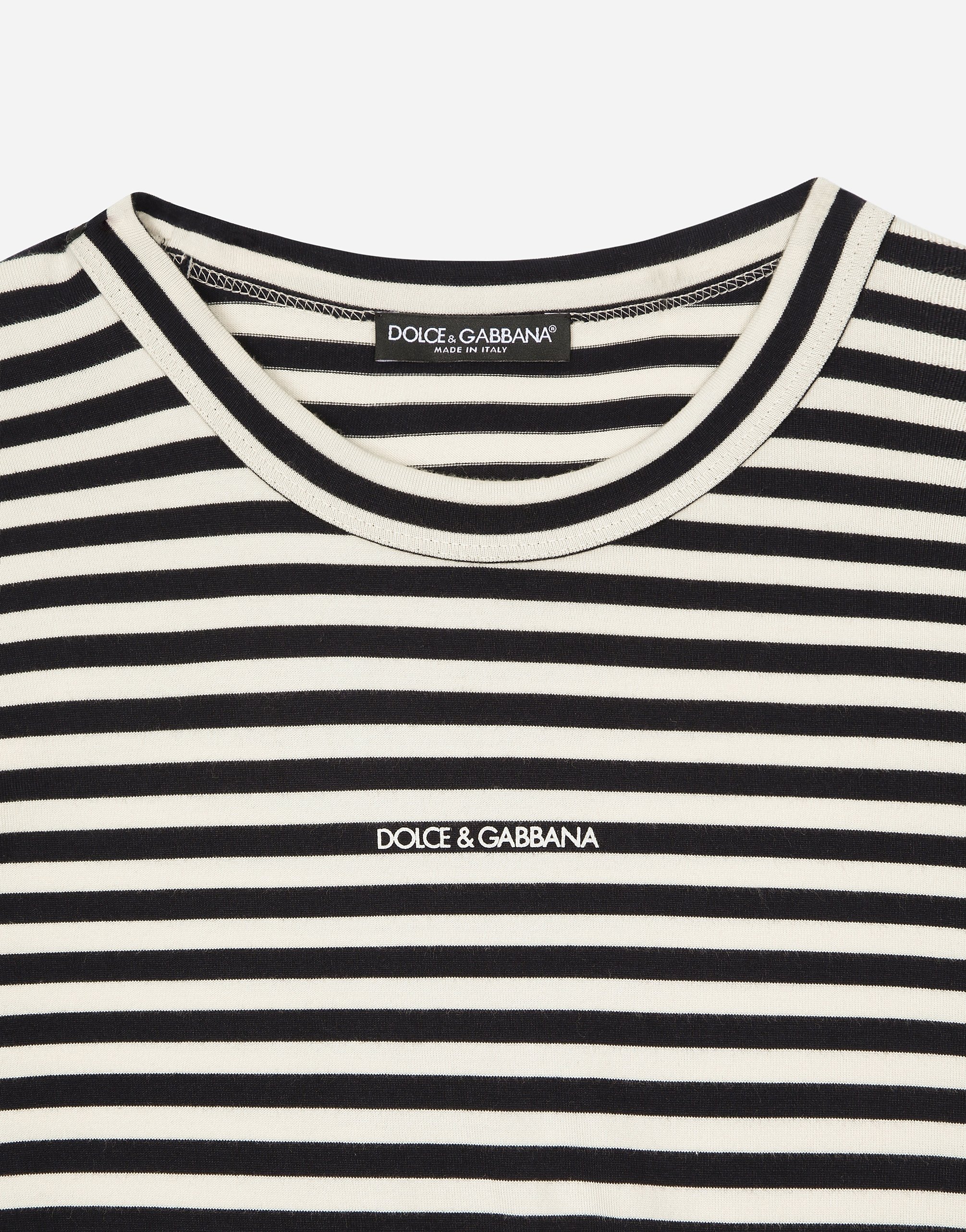 Shop Dolce & Gabbana Long-sleeved Striped T-shirt With Logo In Variante Abbinata