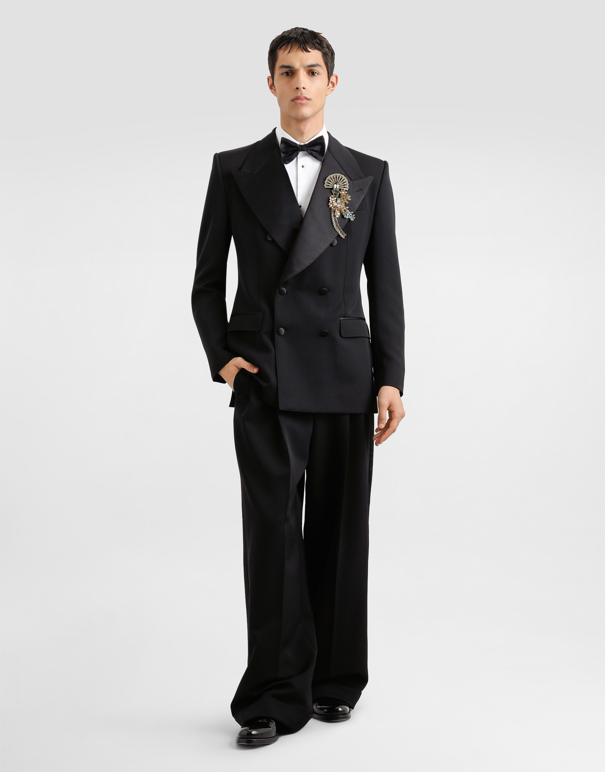Dolce & Gabbana Double-breasted Satin-lapel Jacket In Black