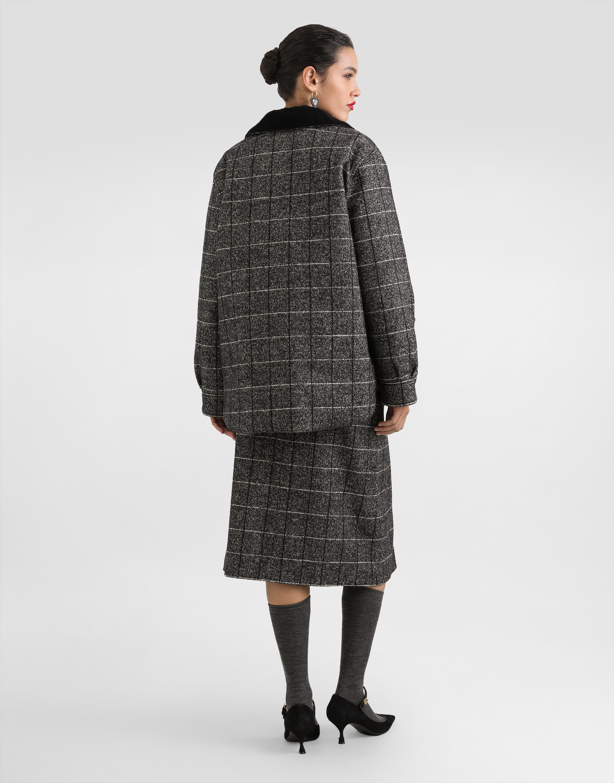 Dolce & Gabbana Checked Corduroy-collar Jacket In Gray