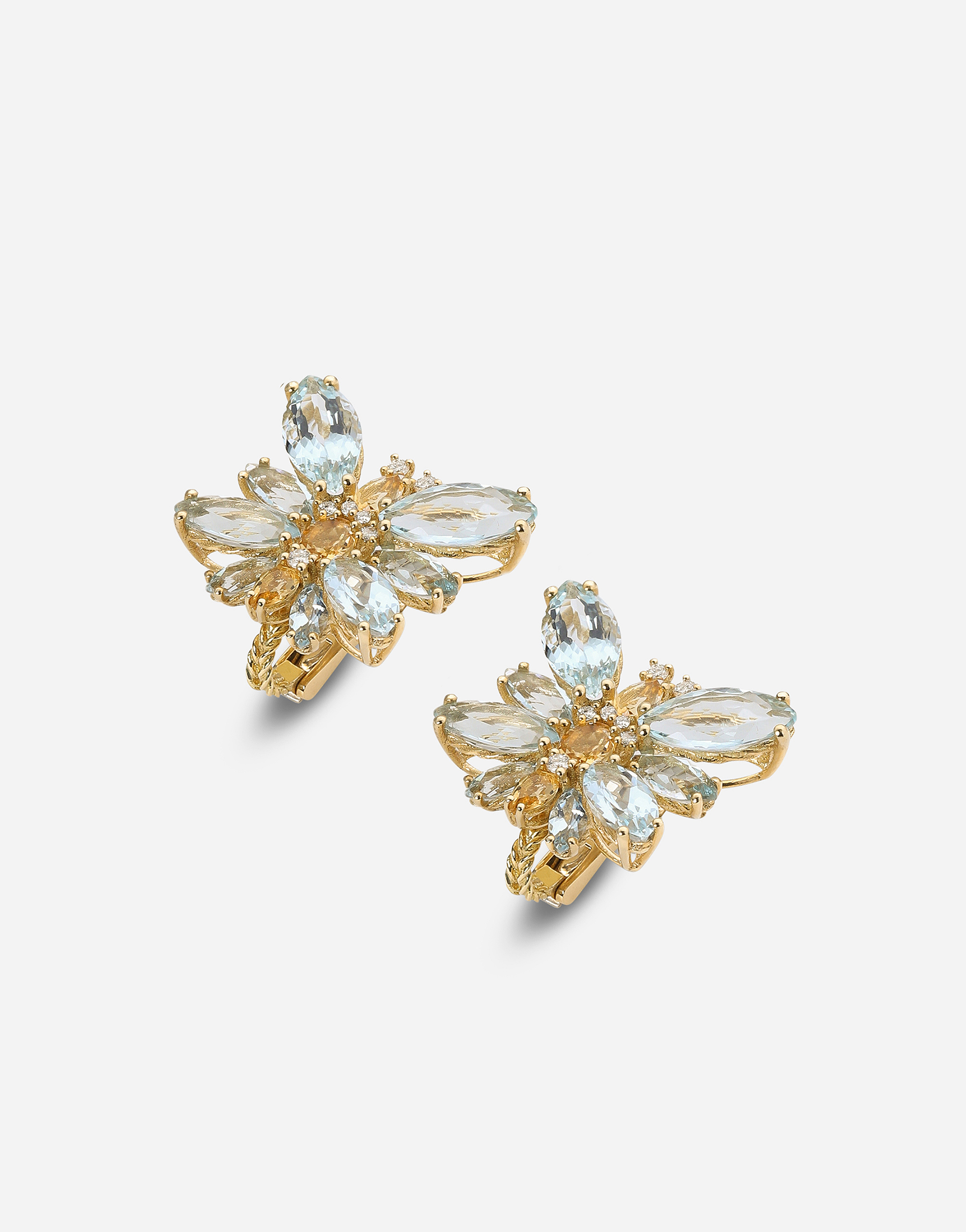 Shop Dolce & Gabbana Spring Earrings In Yellow 18kt Gold With Aquamarine Butterfly