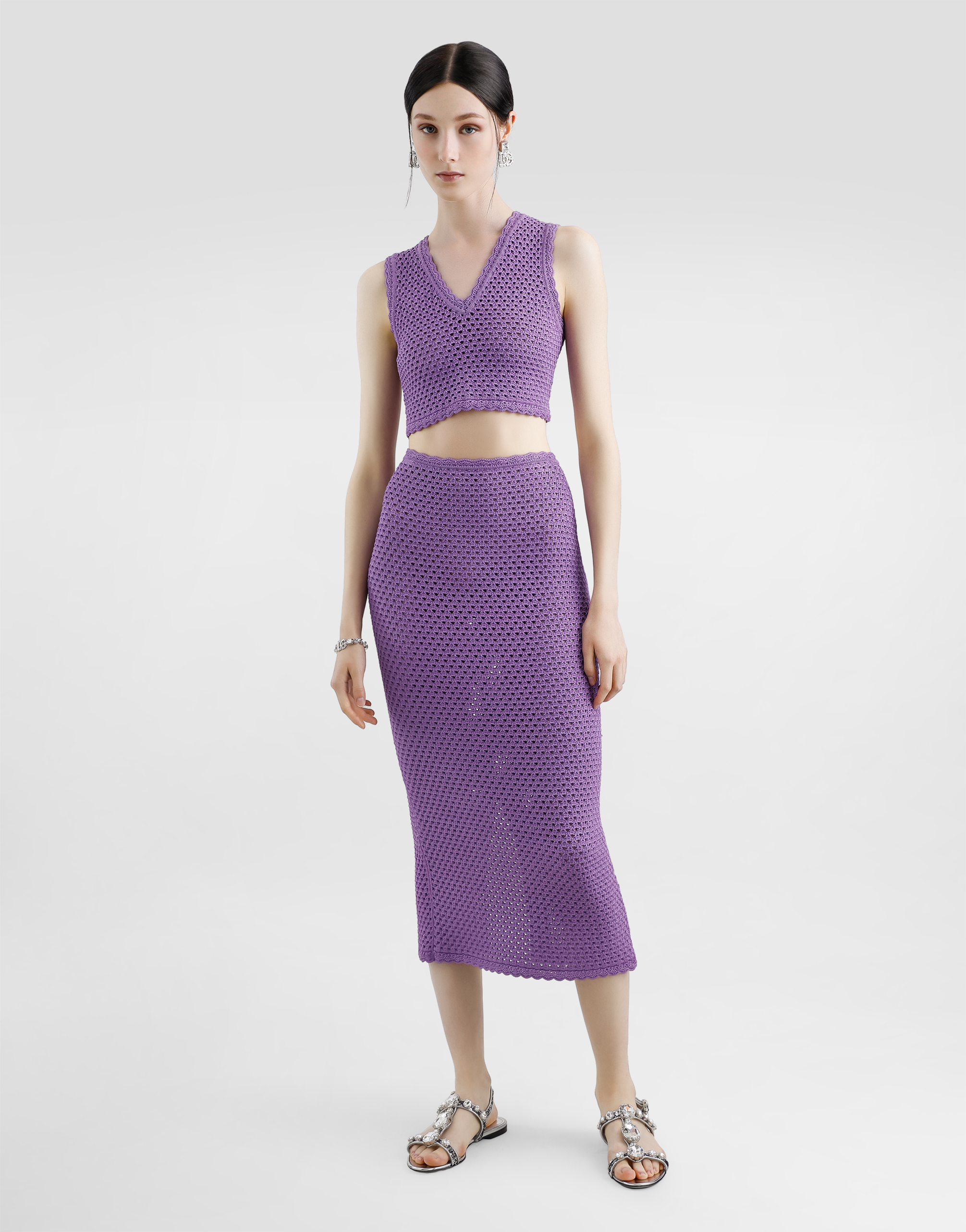 Dolce & Gabbana Calf-length Crochet Skirt In Purple
