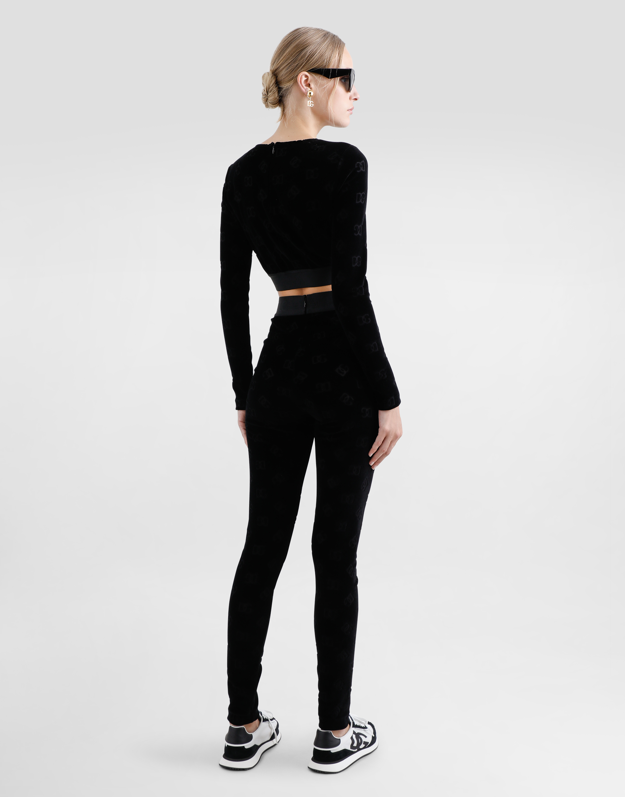 Shop Dolce & Gabbana Chenille Leggings With Jacquard Dg Logo In Black