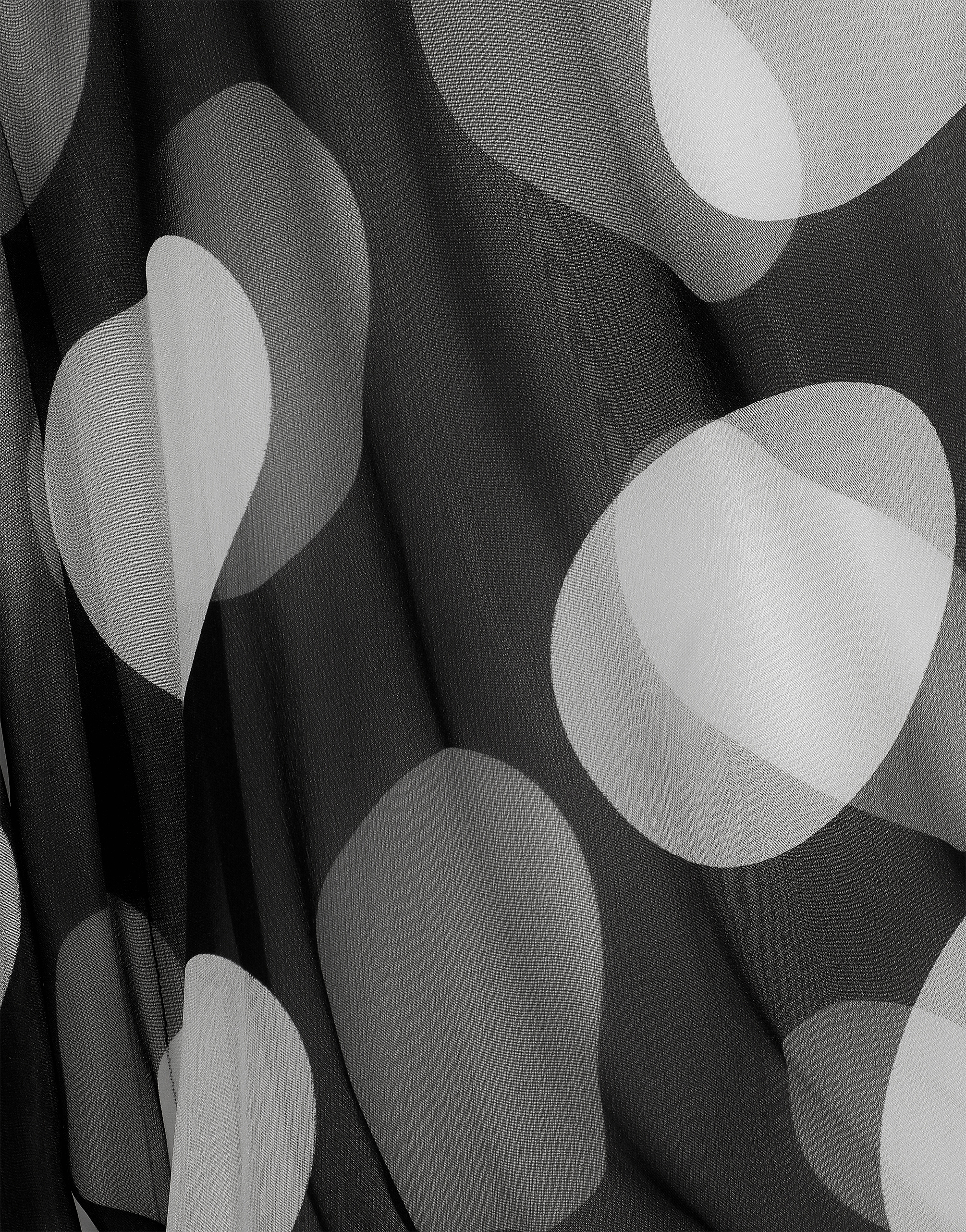 Polka-dot chiffon calf-length dress with piqué details