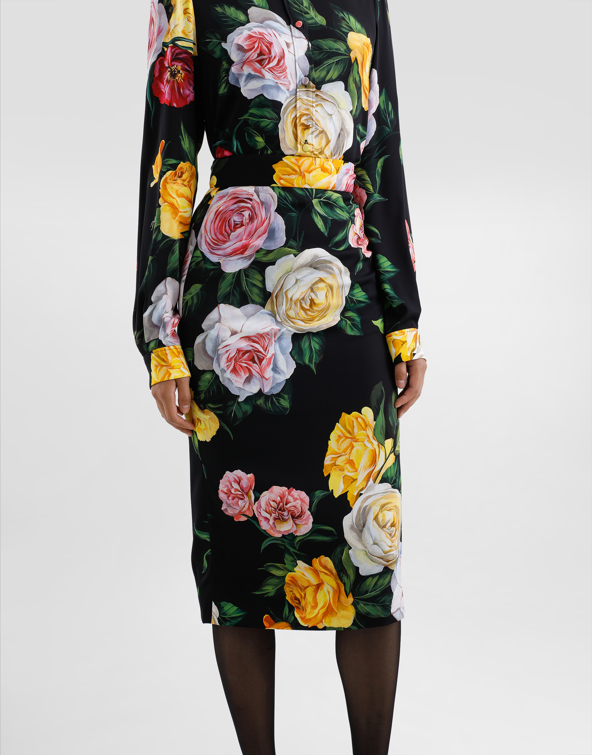 Dolce & Gabbana Multicolor Shirt With Oversize Pointed Collar And All-over Floral Motif In Silk Stretch Woman In Print