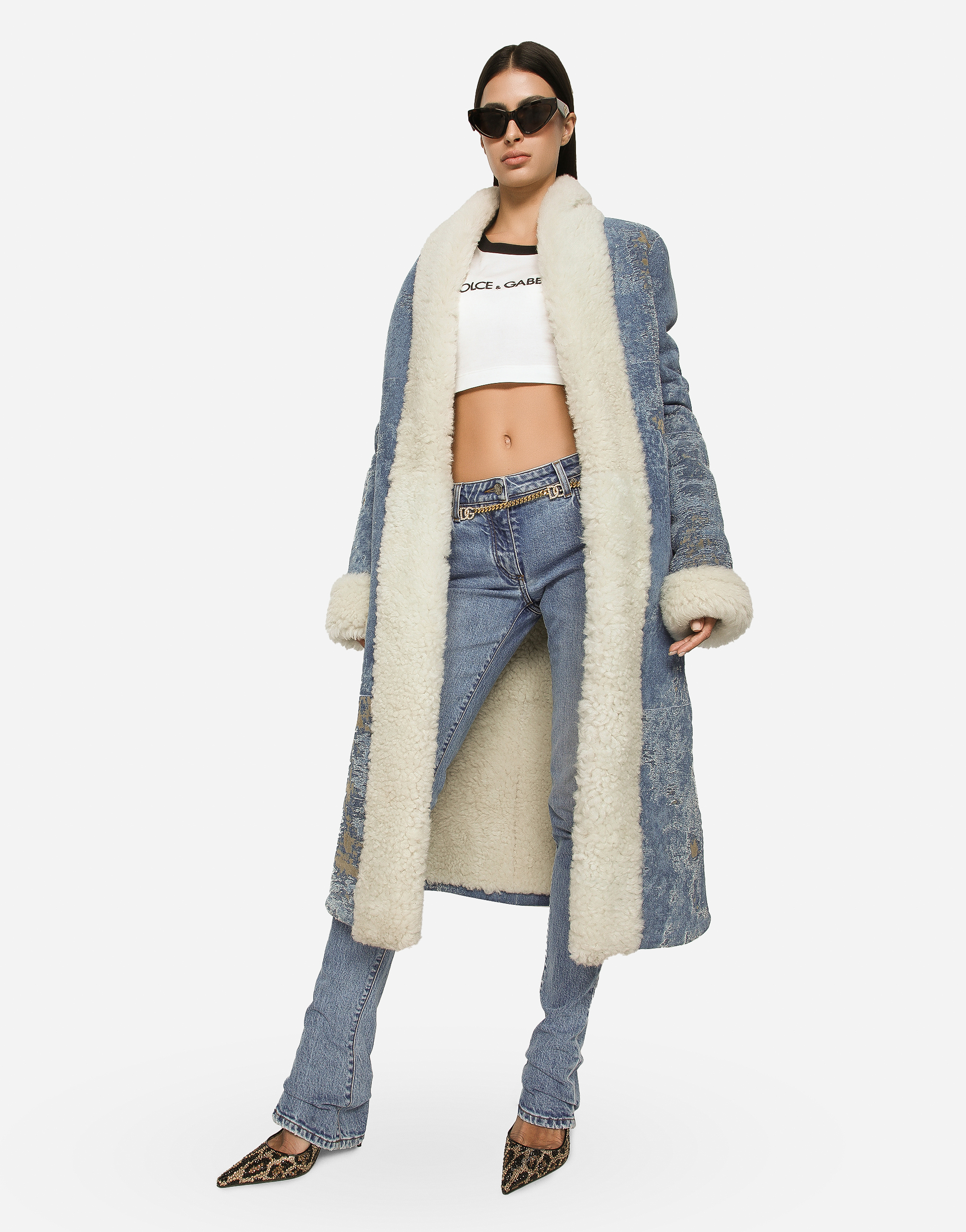 DOLCE & GABBANA DENIM AND SHEEPSKIN COAT