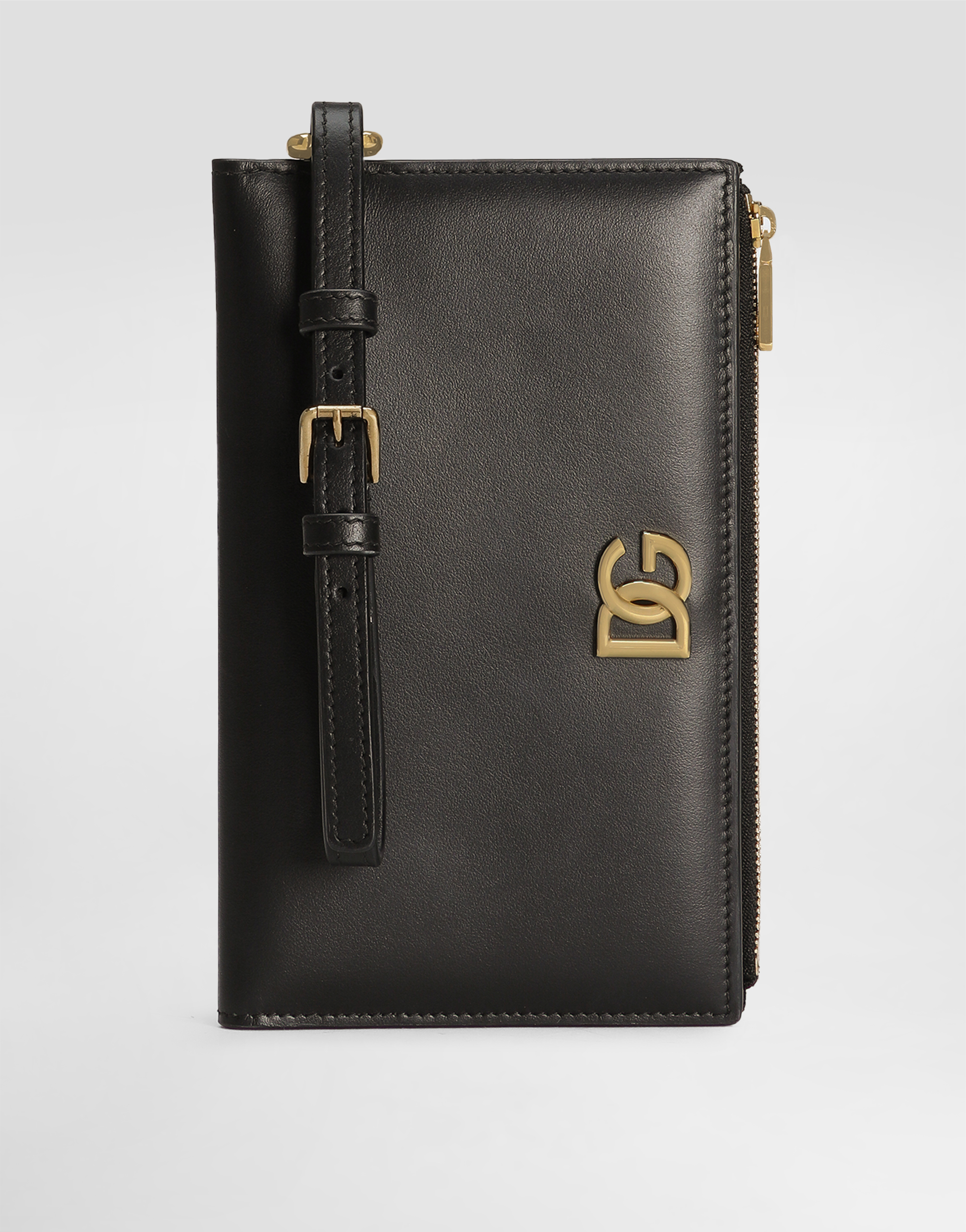 Dolce & Gabbana Calfskin Passport Holder With Dg Logo In Black