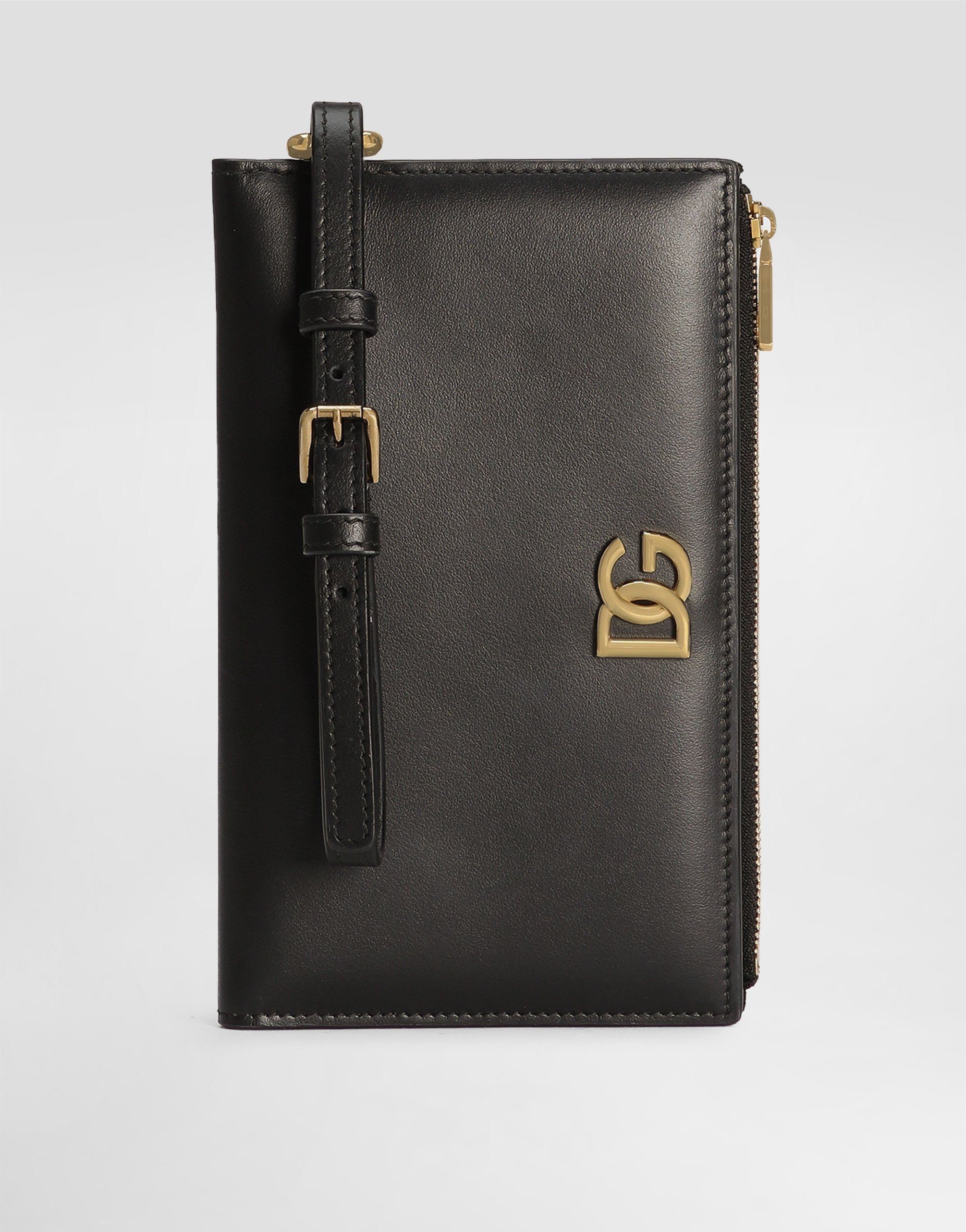 Dolce & Gabbana Calfskin Passport Holder With Dg Logo In Black