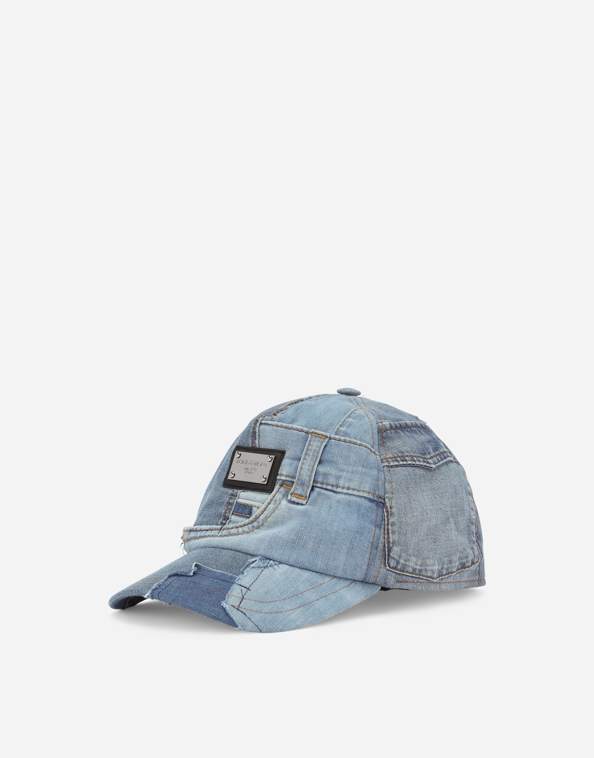 Shop Dolce & Gabbana Denim Baseball Cap With Logo Tag In Multicolor