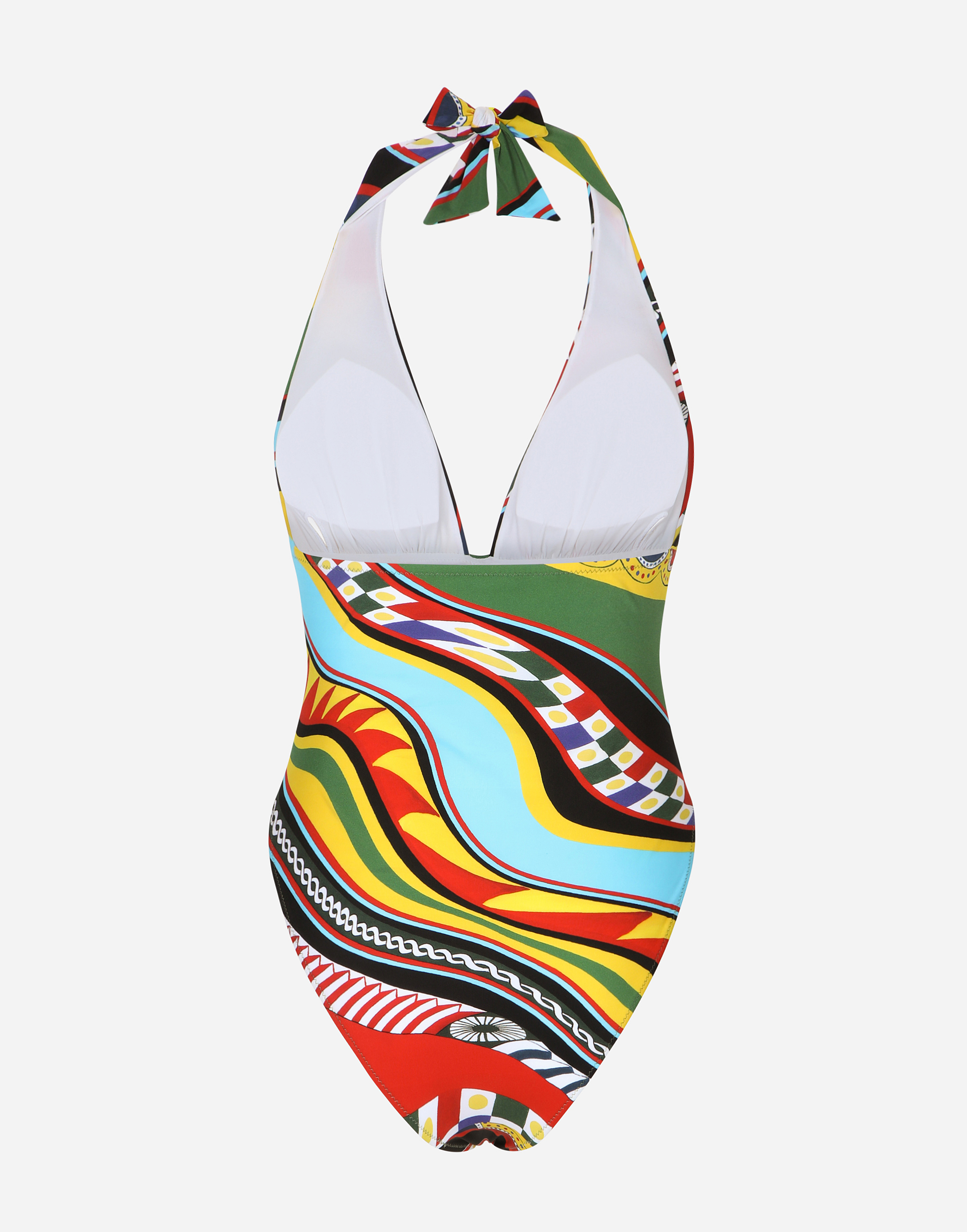 DOLCE & GABBANA CARRETTO-PRINT ONE-PIECE SWIMSUIT WITH PLUNGING NECKLINE