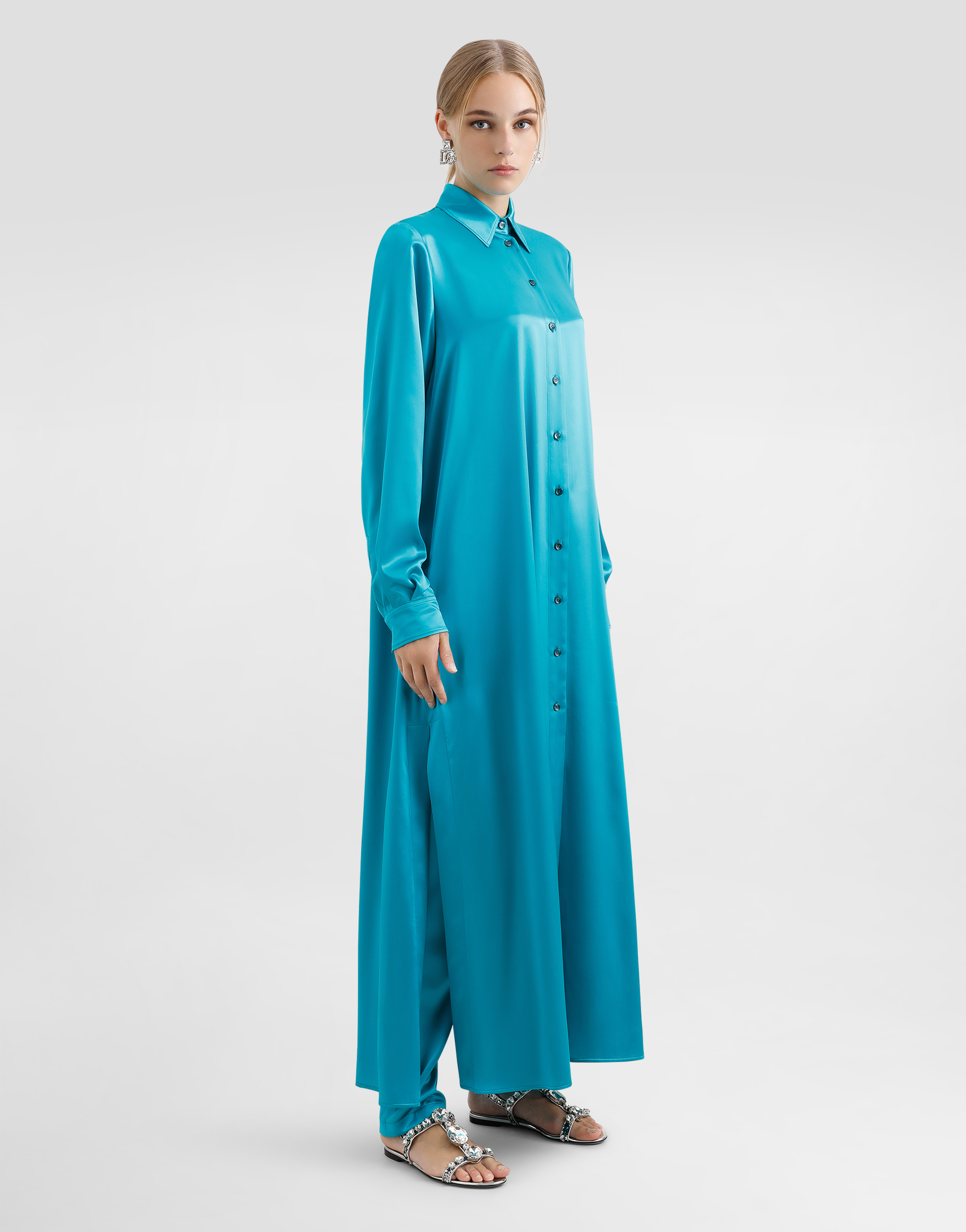 Dolce & Gabbana Long Silk Satin Caftan In Green