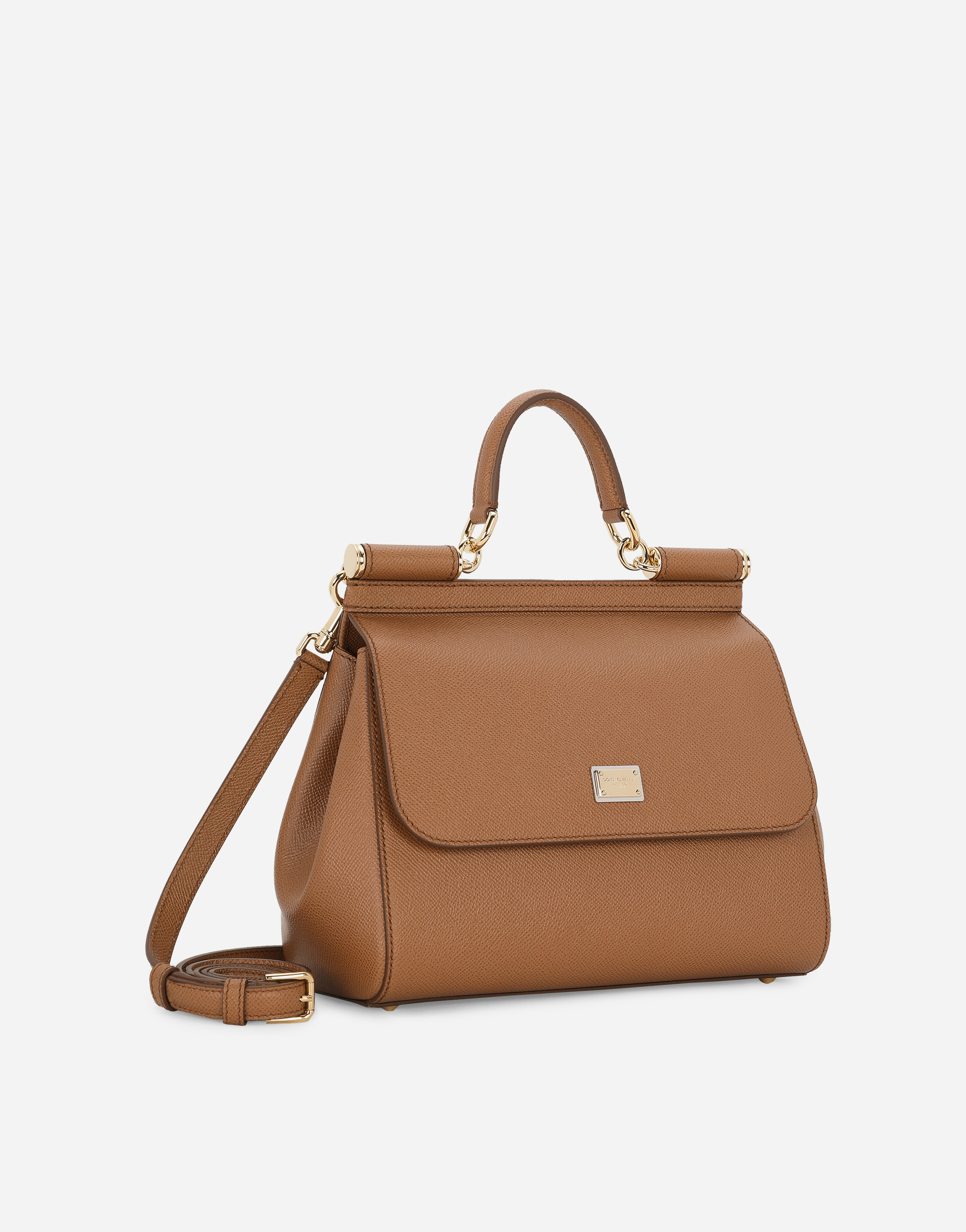 Shop Dolce & Gabbana Mittelgrosse Sicily Tasche Aus Dauphine-leder In Brown