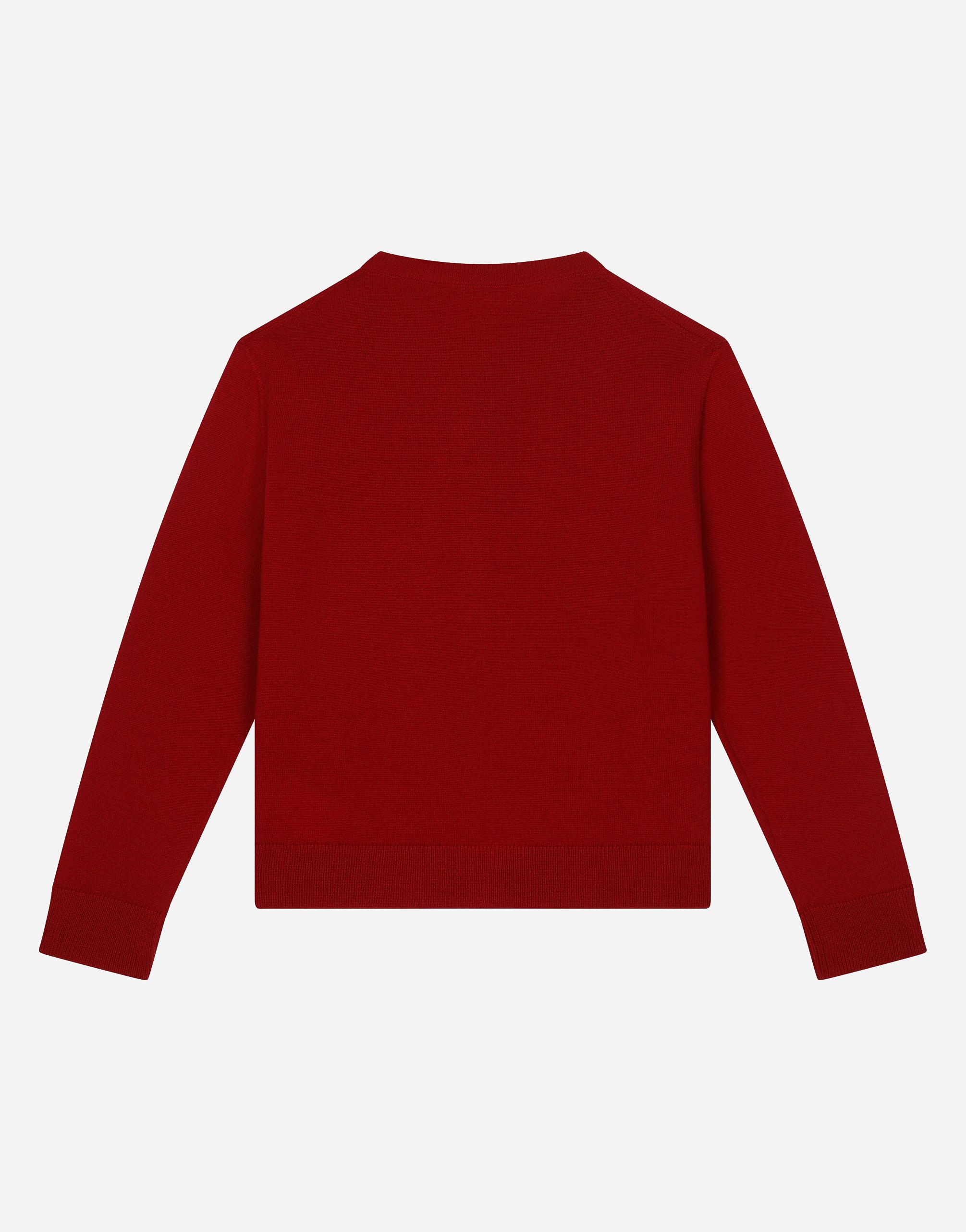 Dolce & Gabbana Wool Cardigan With Rose Patch In Bordeaux
