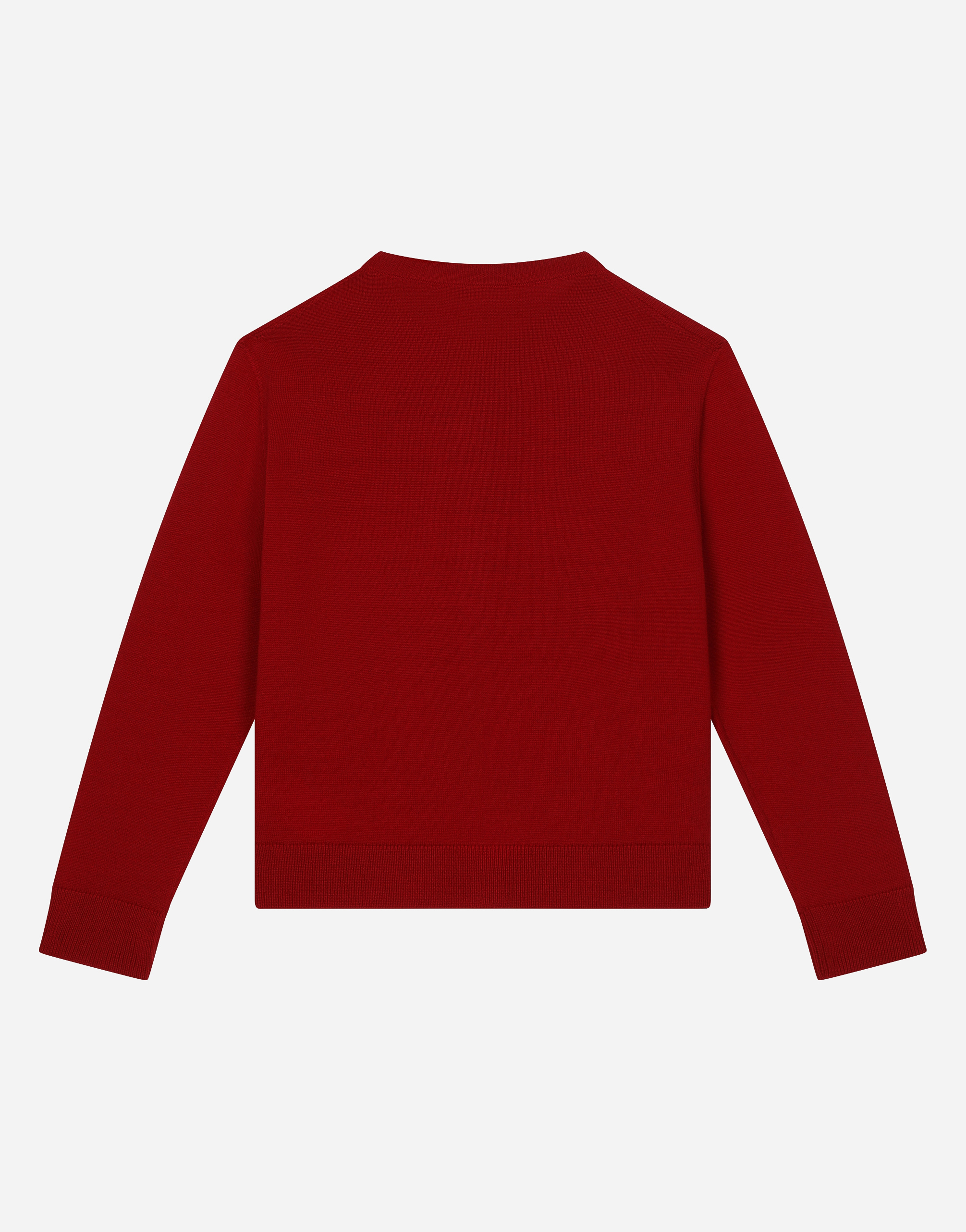Dolce & Gabbana Wool Cardigan With Rose Patch In Bordeaux