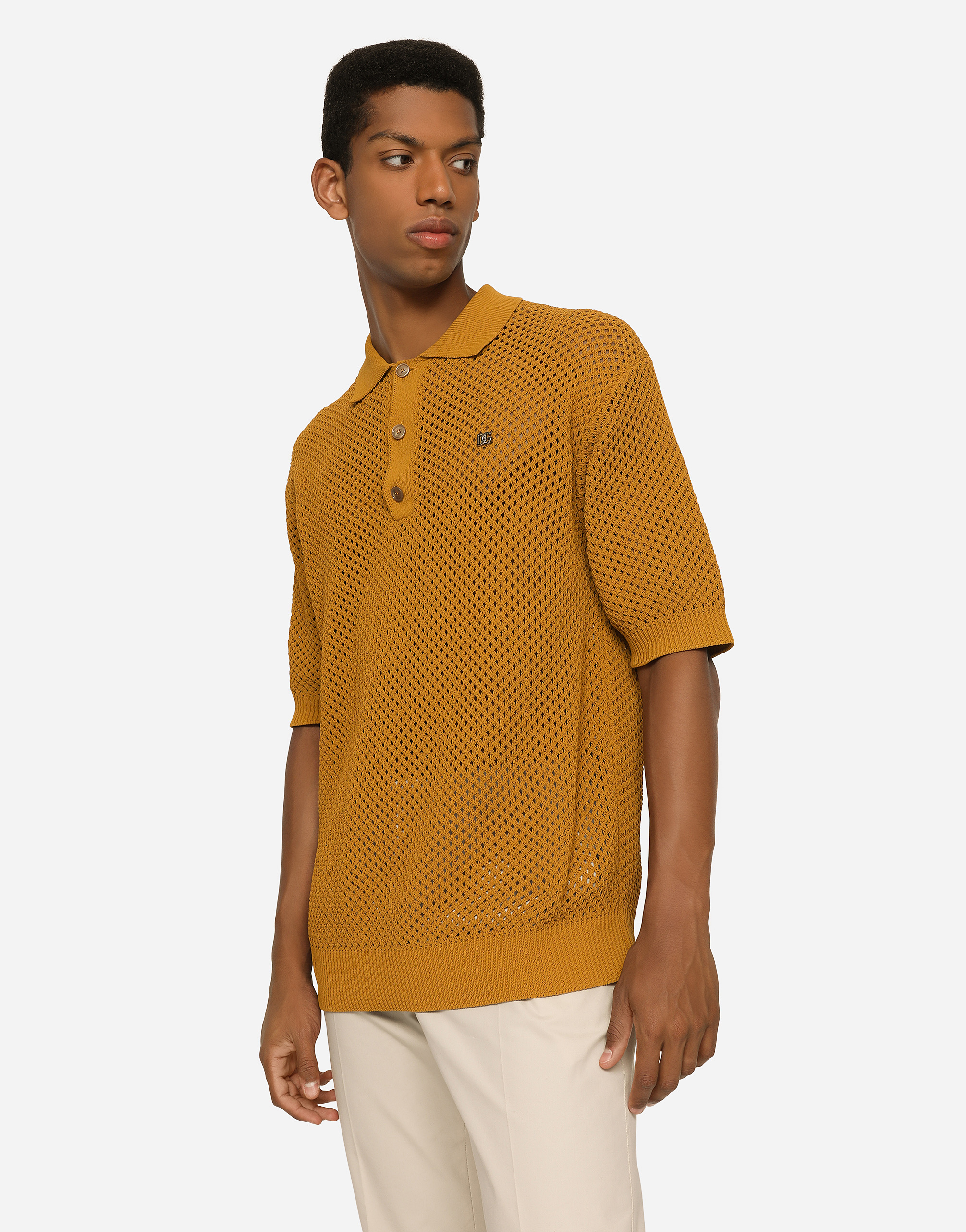 DOLCE & GABBANA MESH-STITCH POLO-SHIRT WITH DG HARDWARE