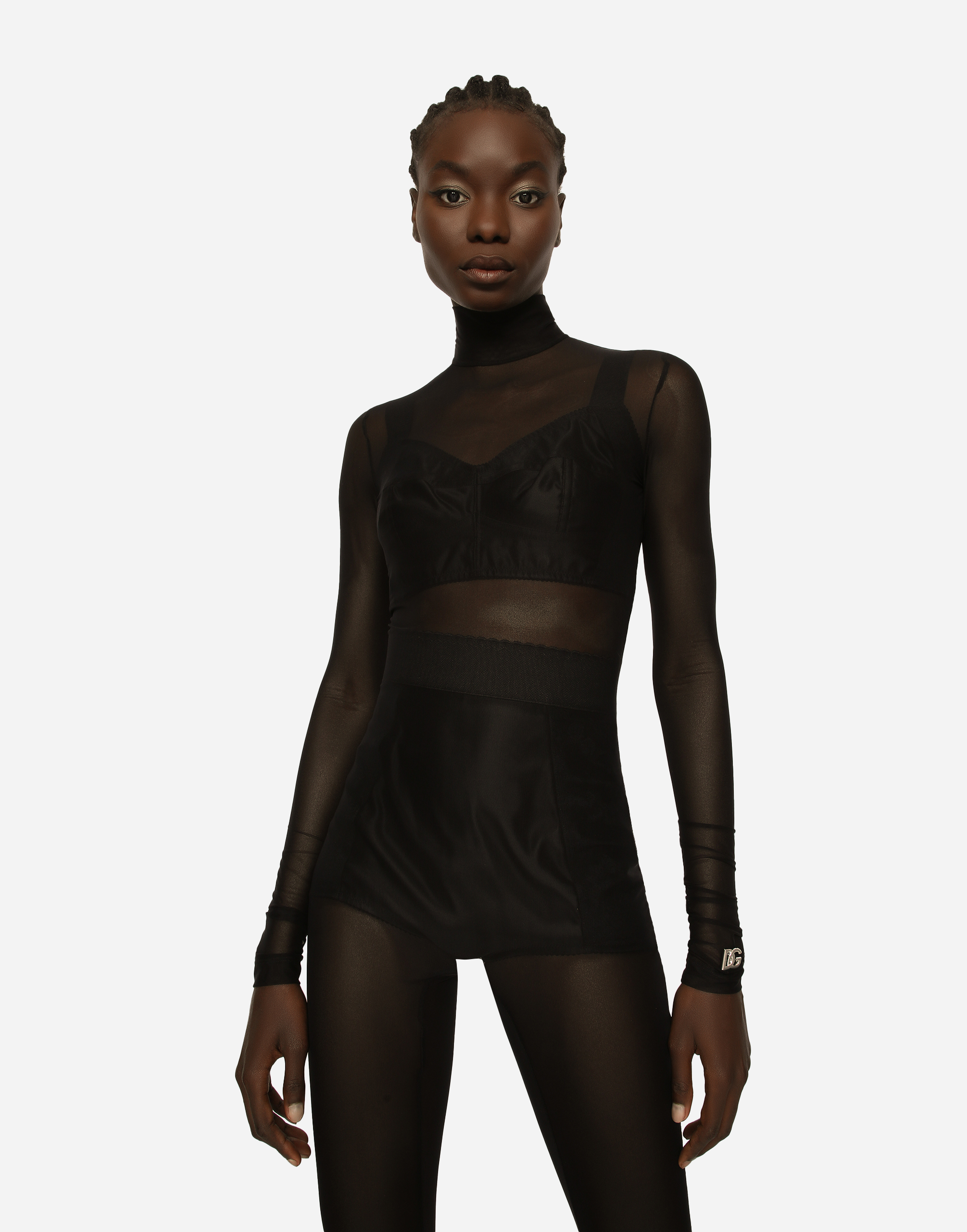 Dolce & Gabbana Roll-neck Tulle Jumpsuit In Black