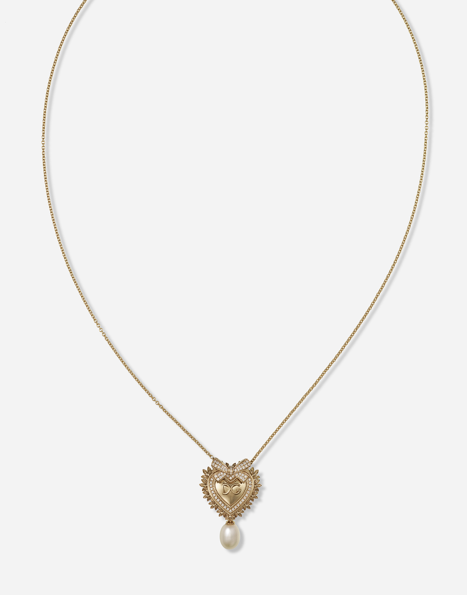 Dolce & Gabbana Devotion Necklace In Yellow Gold With Diamonds And Pearls Yellow Gold Female Onesize In Yellow Gold