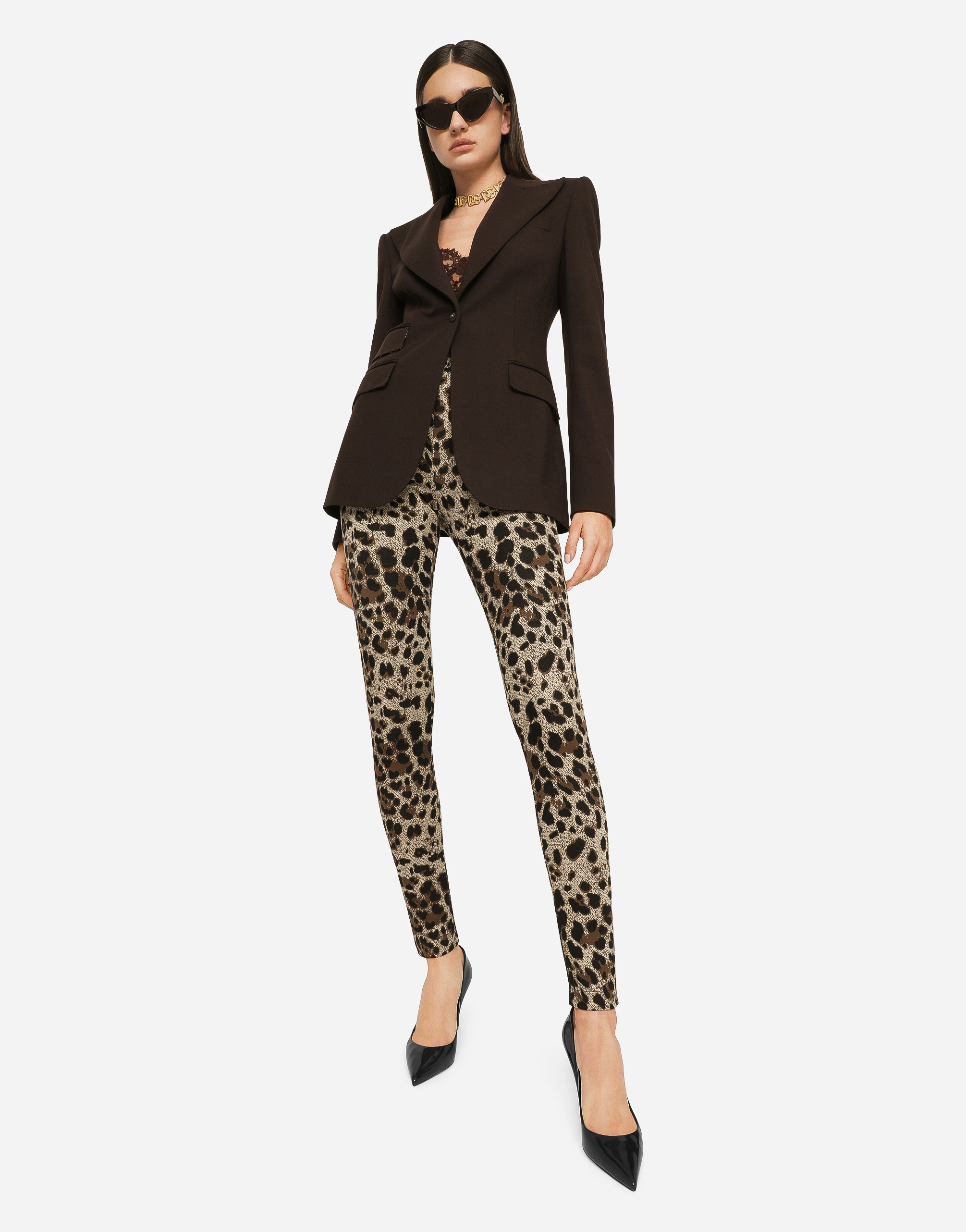 DOLCE & GABBANA JERSEY LEGGINGS WITH JACQUARD LEOPARD DESIGN
