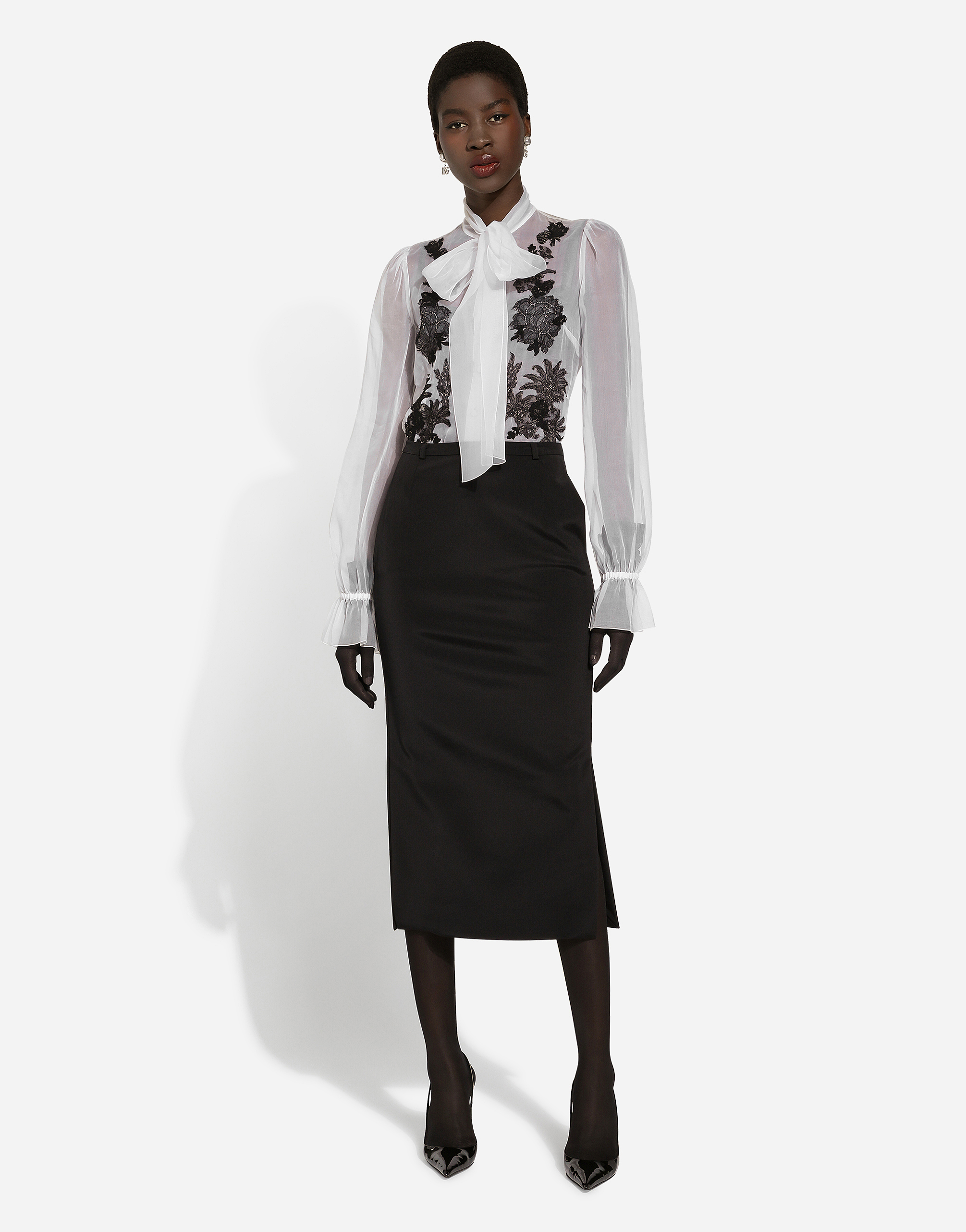 Dolce & Gabbana Lace-appliqué Silk-blend Shirt In White