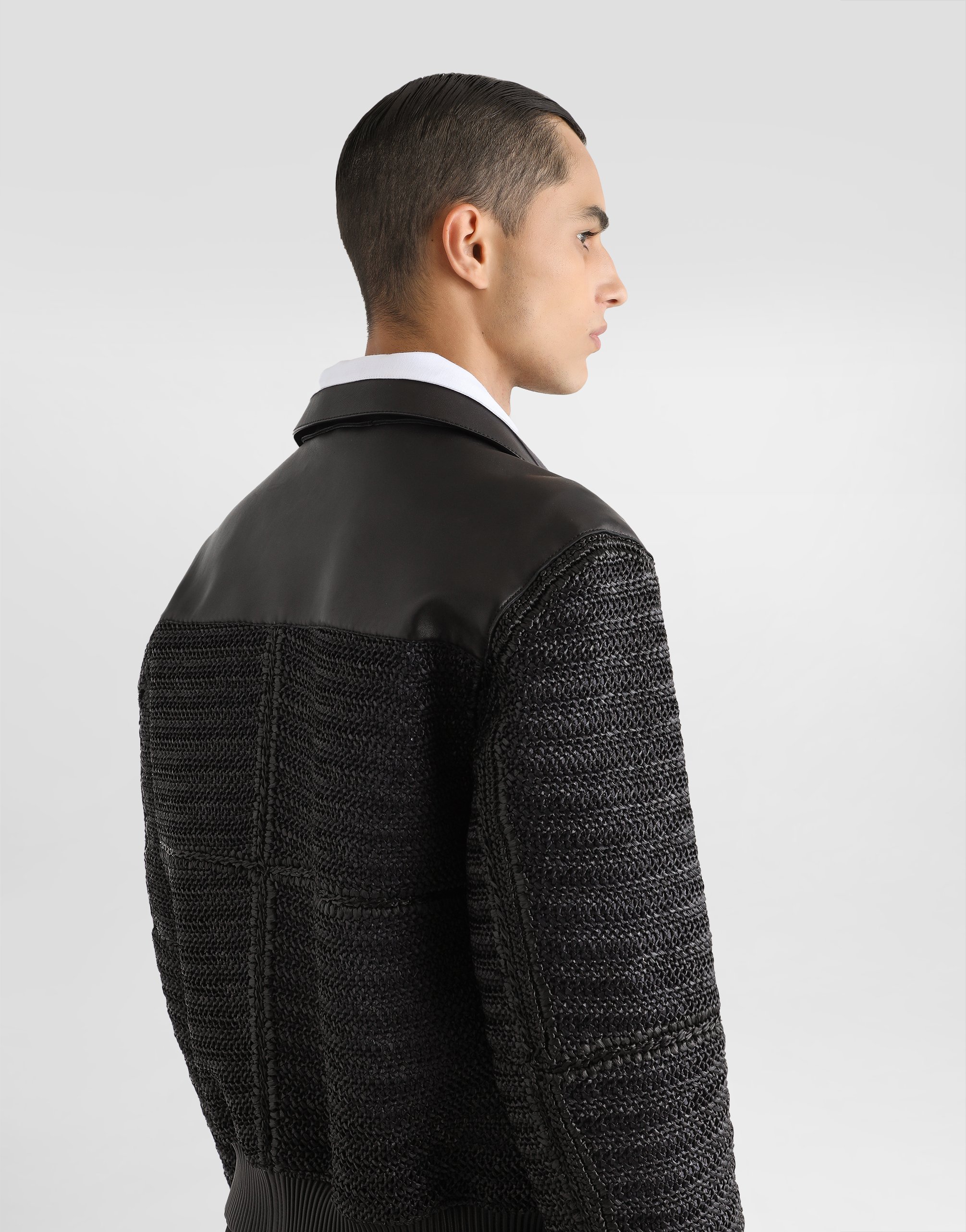 Leather and raffia mesh jacket