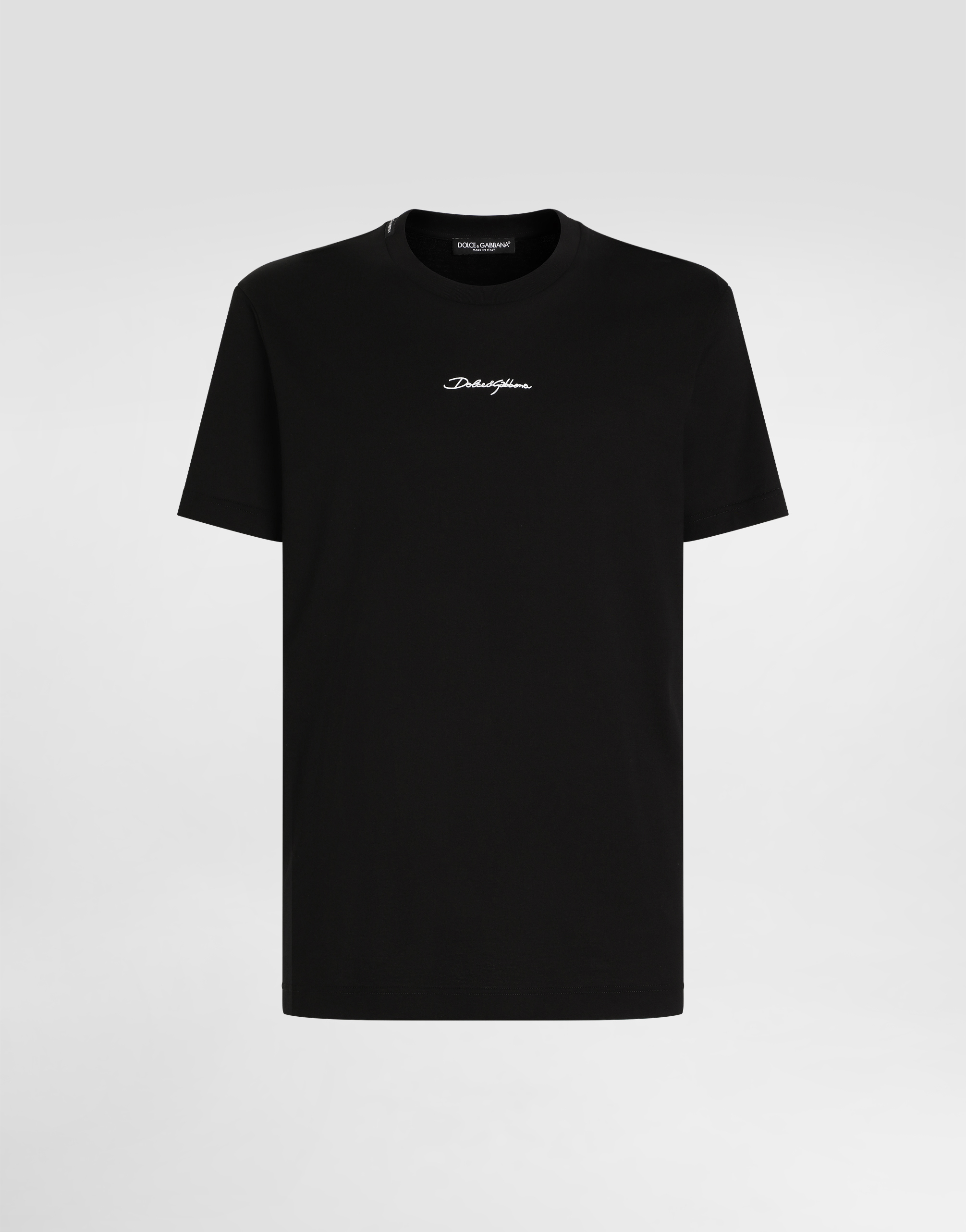 Dolce & Gabbana Black Crewneck T-shirt With Signature Logo In Cotton Man In ブラック
