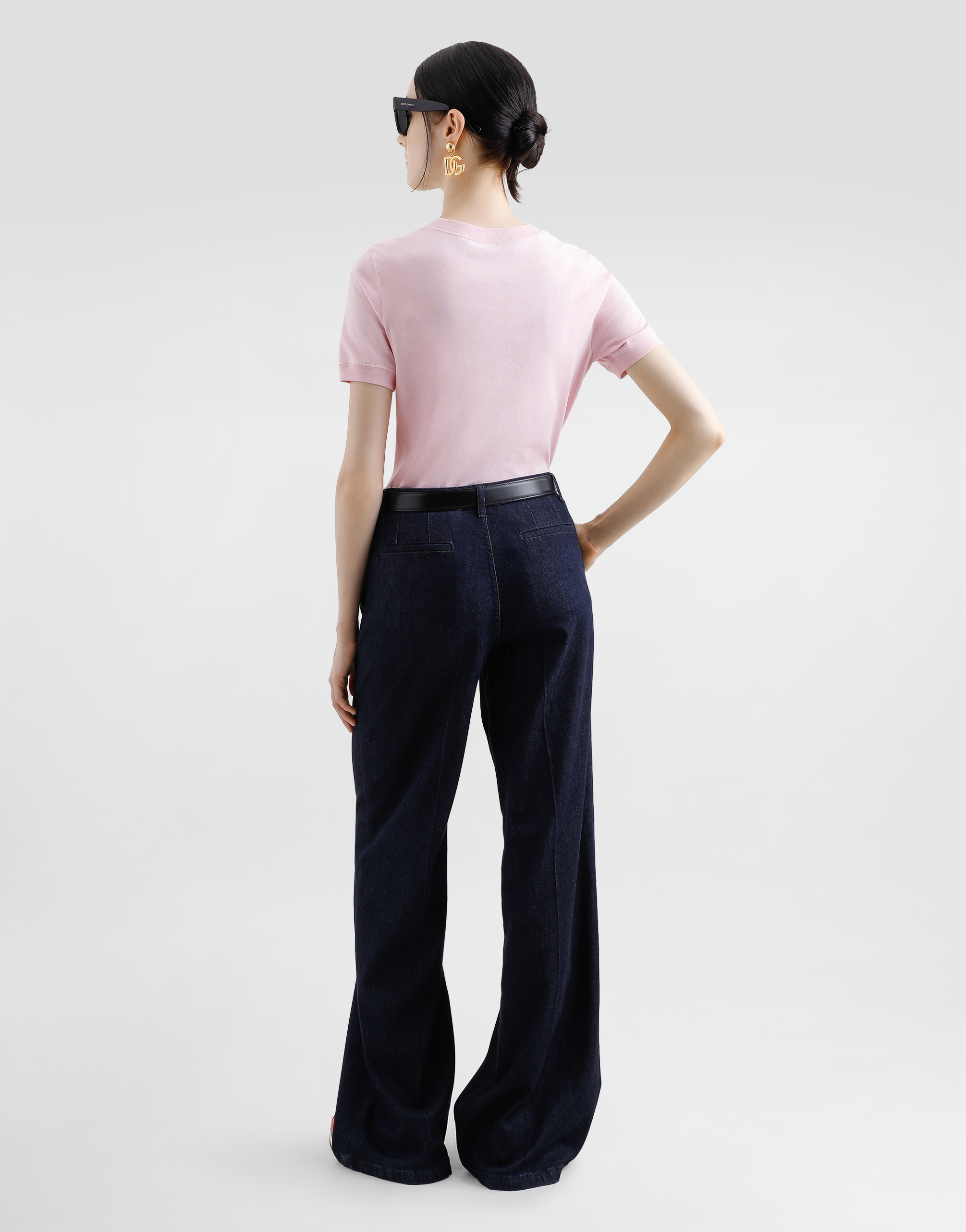 Dolce & Gabbana Jersey T-shirt With Raised Dg Logo Embroidery In Pink