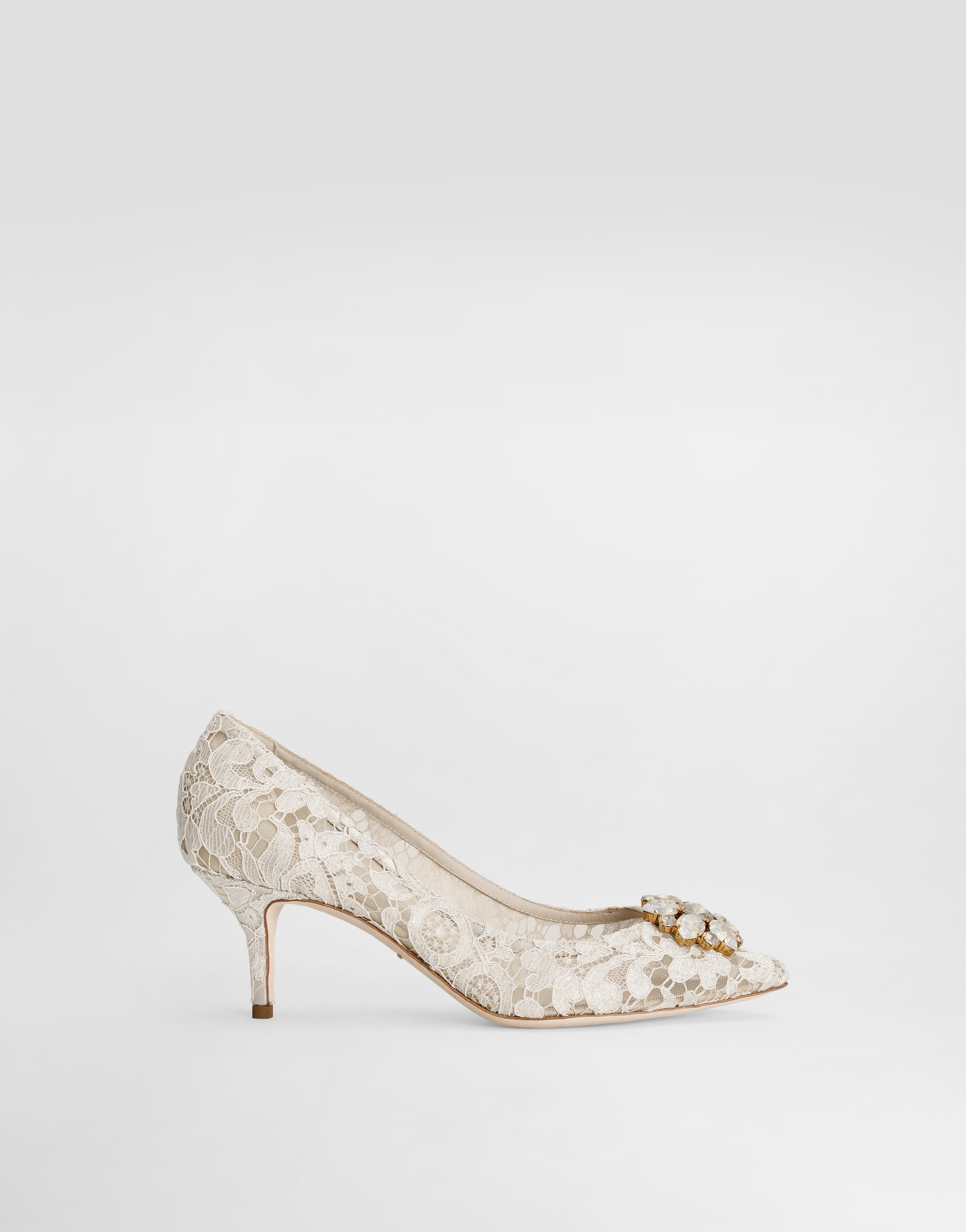 Dolce & Gabbana Female Pump In Taormina Lace With Crystals - Woman Pumps And Slingback Gray Lace White Size 35.5 - Image 1