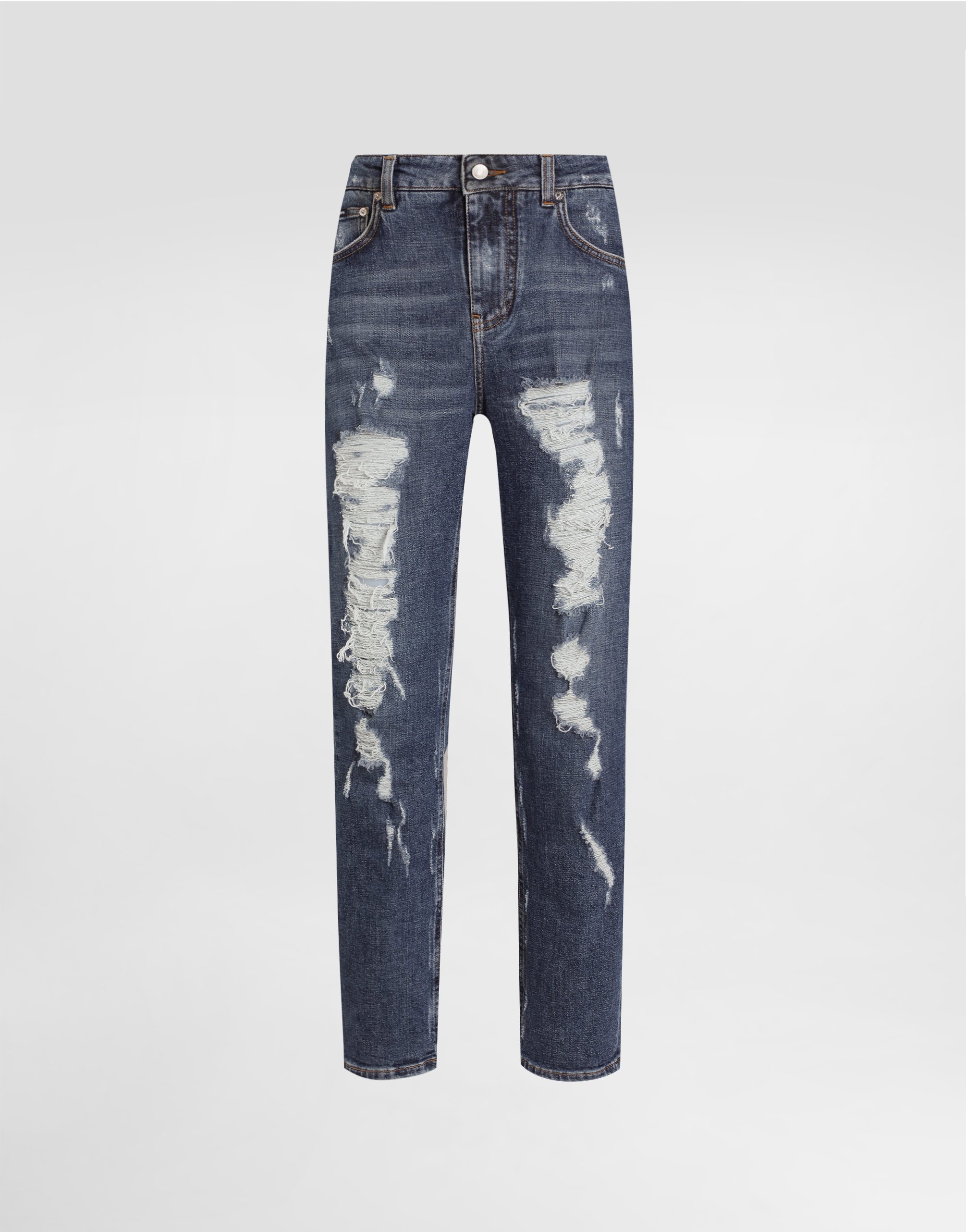 Dolce & Gabbana Female Boyfriend Jeans With Rips - Woman Denim Multi-Colored Cotton Multicolor Size 42