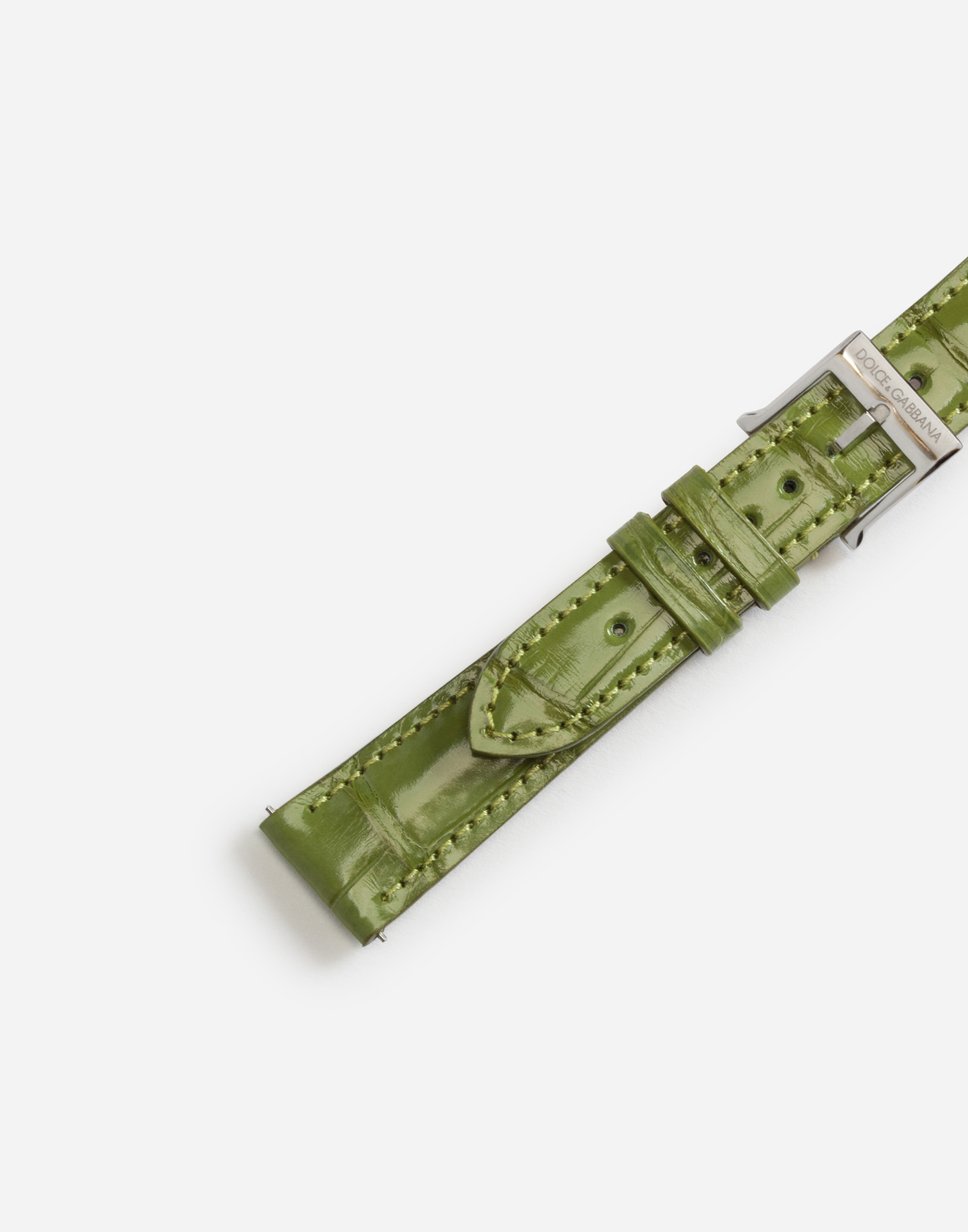 Shop Dolce & Gabbana Alligator Strap With Buckle And Hook In Steel In Olive Green