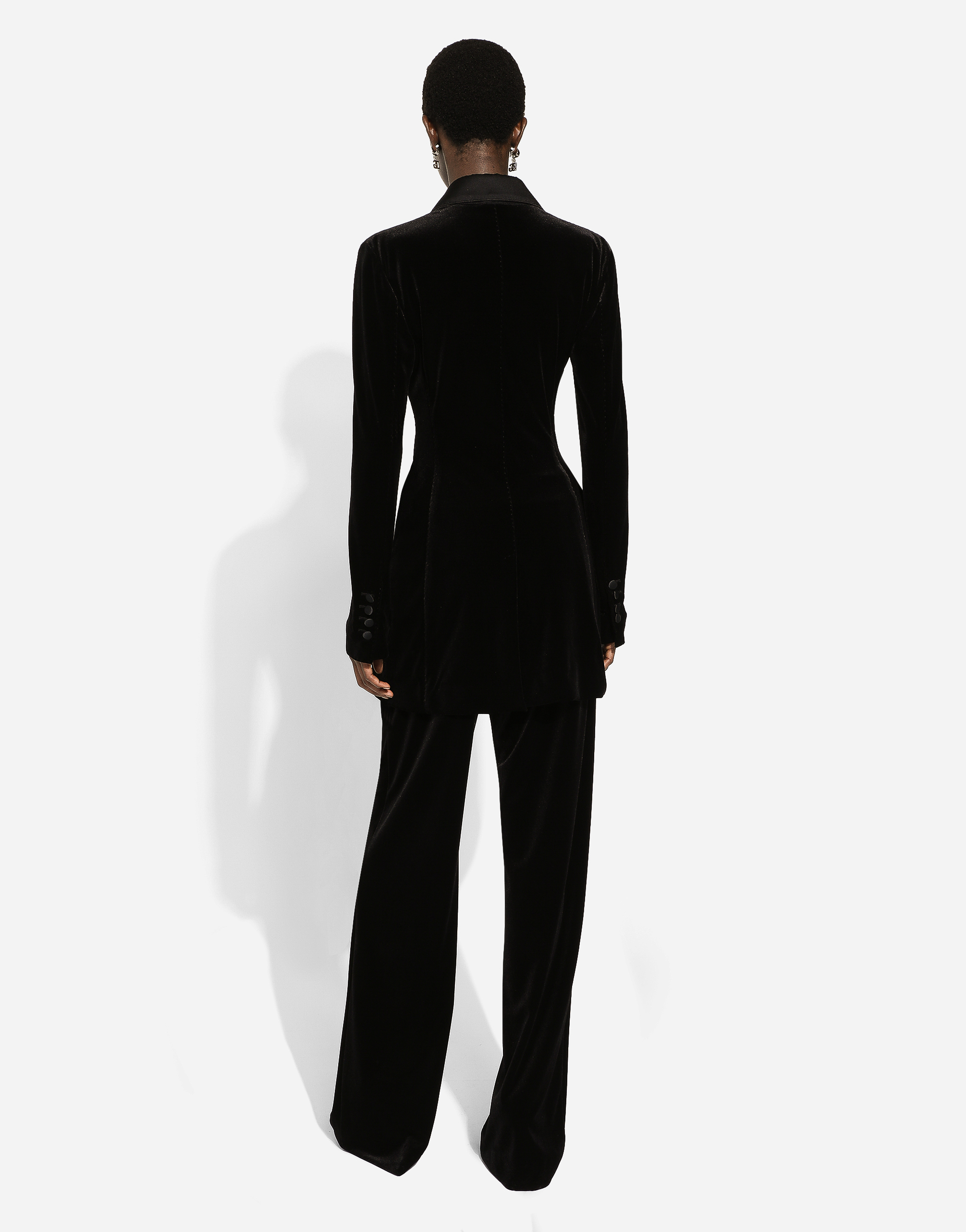 Dolce & Gabbana Double-breasted Velvet Turlington Jacket In Black
