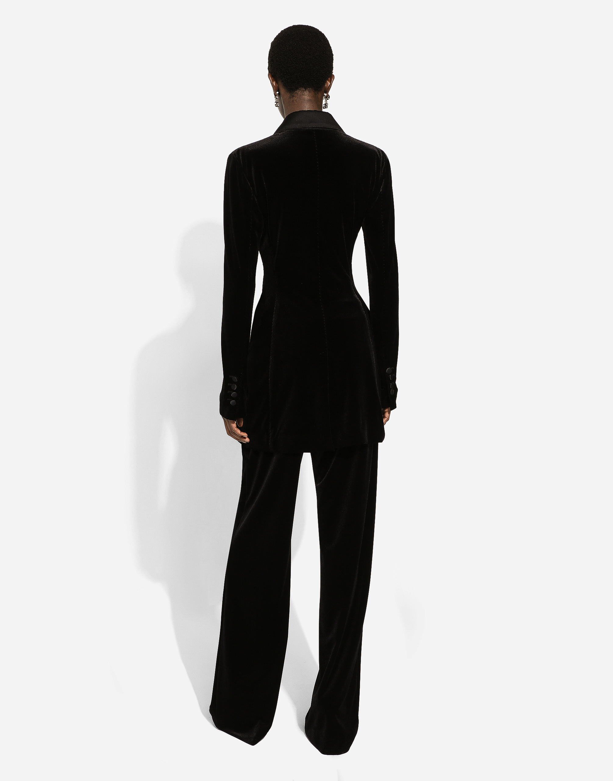 Shop Dolce & Gabbana Double-breasted Velvet Turlington Jacket In Black