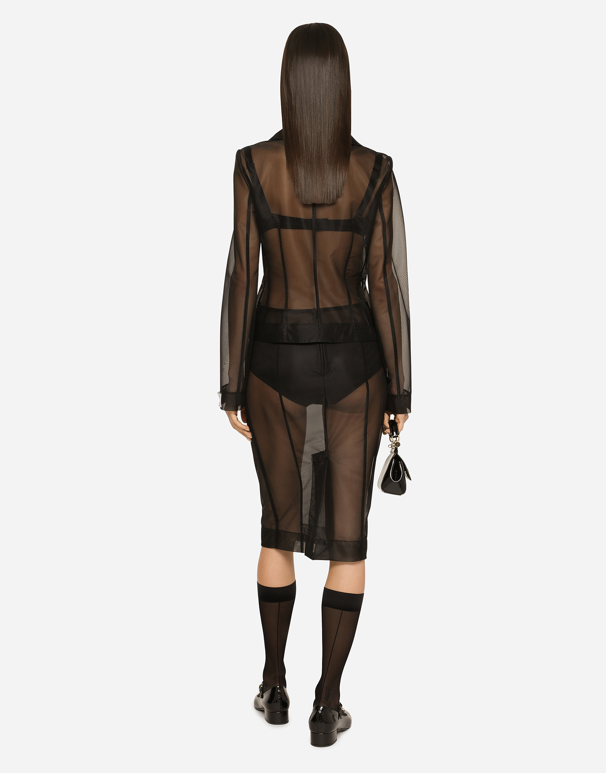 Shop Dolce & Gabbana Marquisette Midi Pencil Skirt In Black